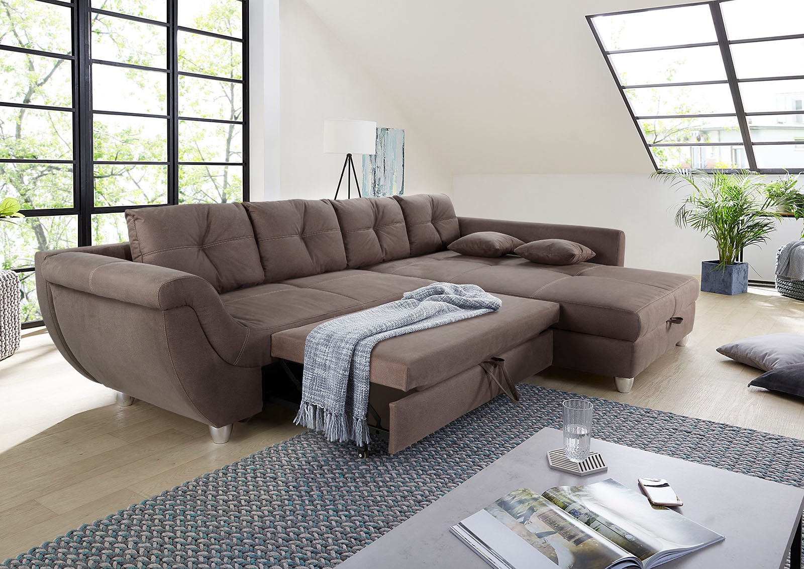 Jockenhöfer Gruppe Ecksofa »Maranello L-Form, B: 330 cm« mit Bettfunktion, Bettkasten & Zierkissen