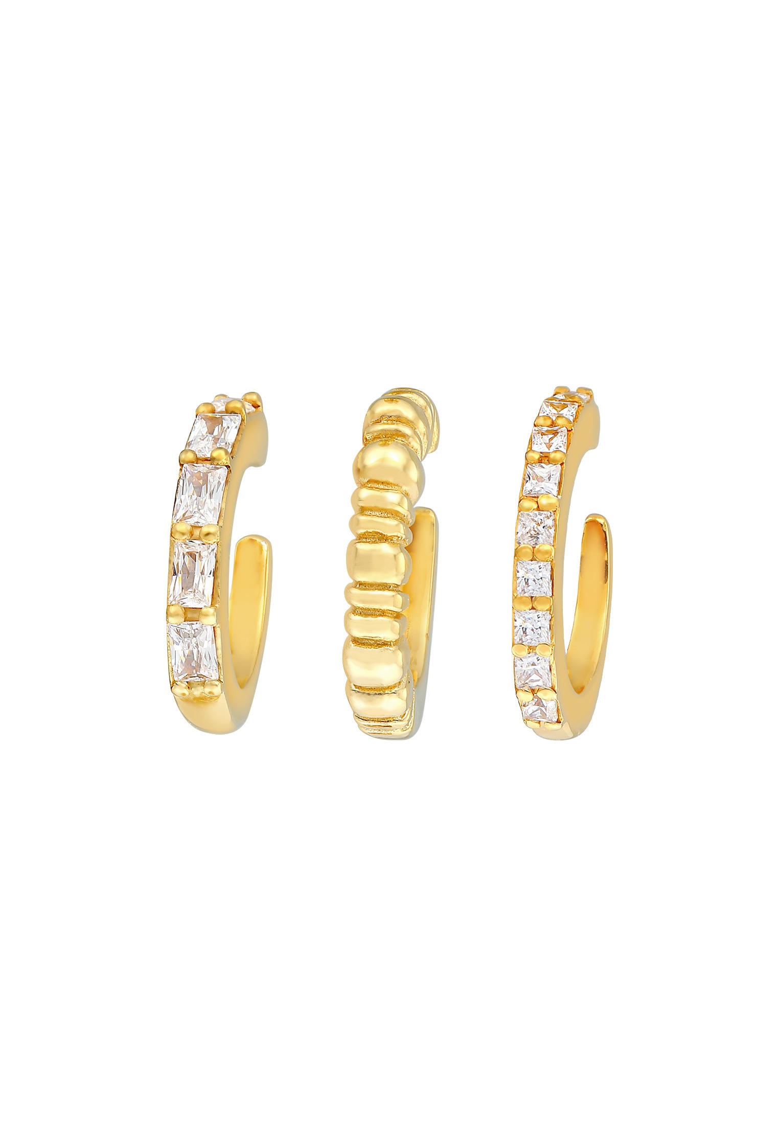 Elli Premium Paar Ohrklemmen »Ohrringe Earcuff Geo Zirkonia Riffel 3er Set 925 Silber«