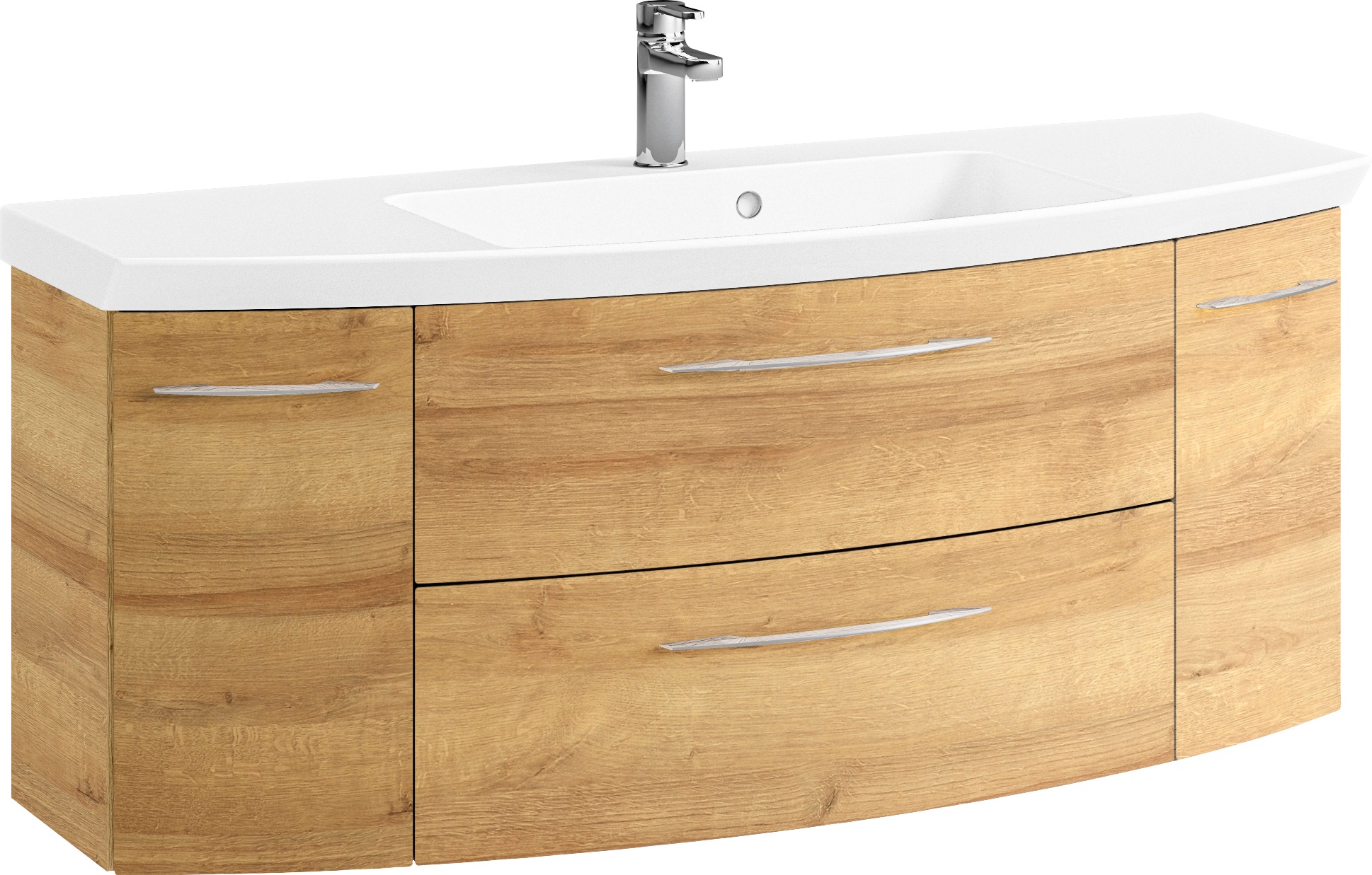 Saphir Badmöbel-Set »Cassca Sprint 2-teilig Mineralmarmor-Waschtisch mit LED-Spiegelschrank«, (2 St.), Waschplatz 121 cm breit mit 5 Türen, 2 Schubladen, inkl. Türdämpfer