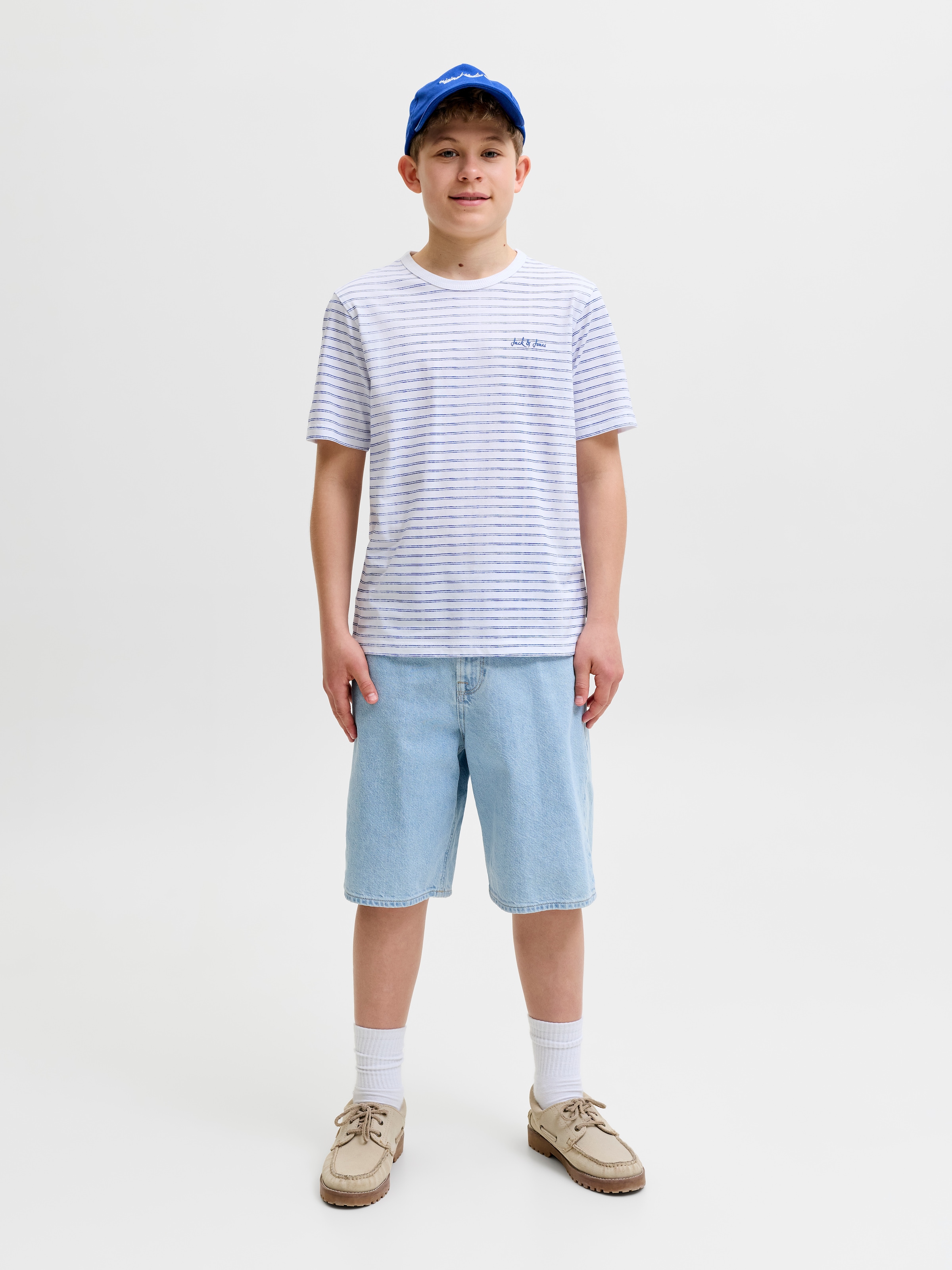 Jack & Jones Junior T-Shirt »JJDEVIN DAYTONA STRIPED TEE SS CN JNR« mit dezenter Logostickerei