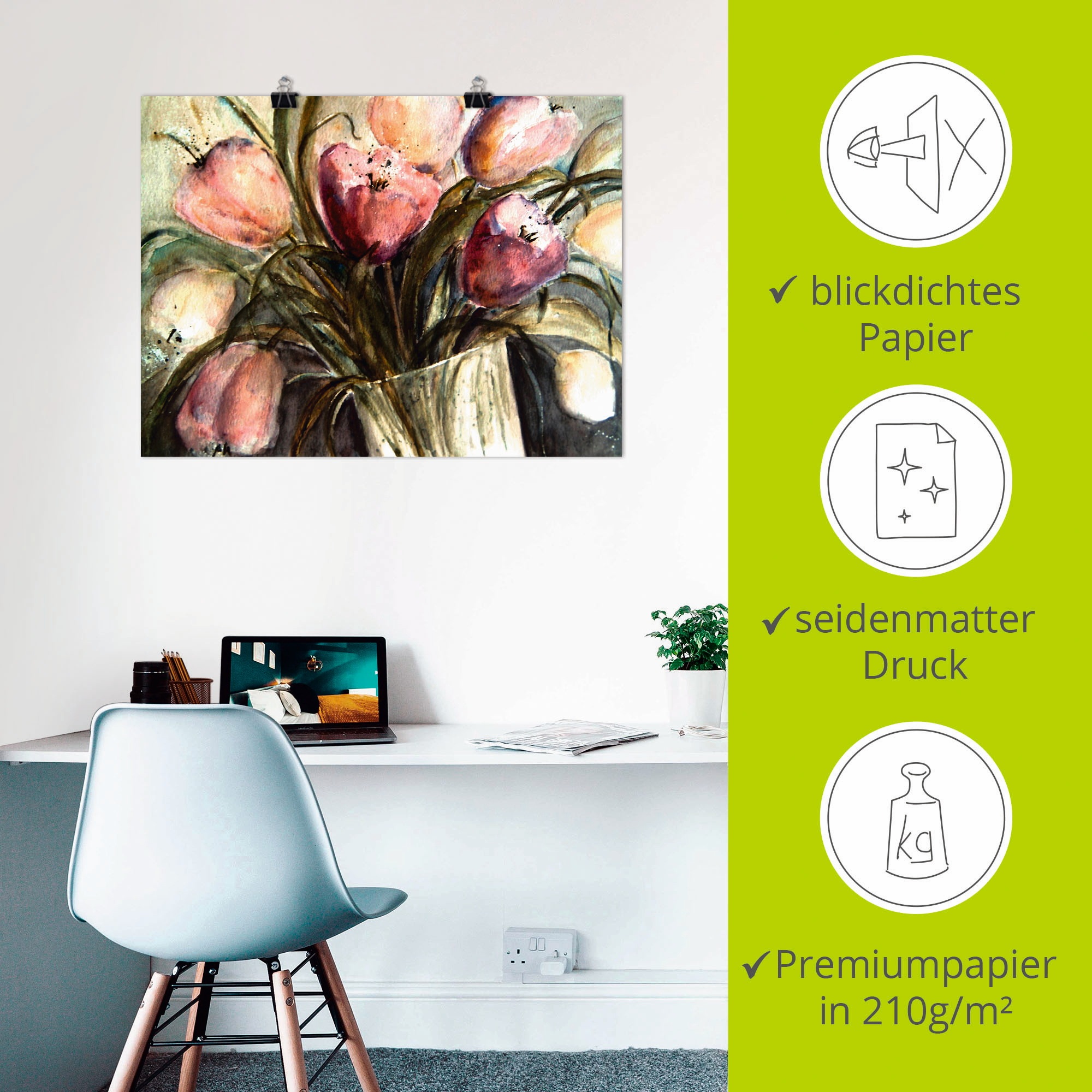 Artland Wandbild »Lila Tulpen in Vase«, Blumen, (1 St.), als Leinwandbild, Poster, Wandaufkleber in verschied. Größen