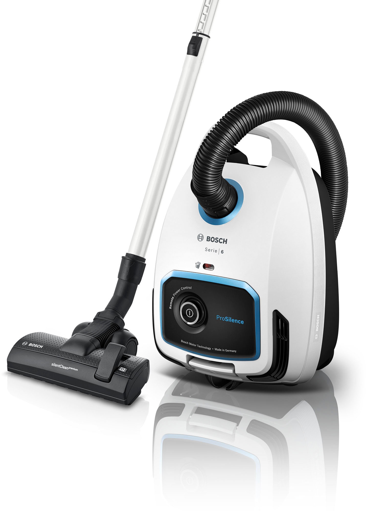 BOSCH Bodenstaubsauger »Serie 6 ProSilence BGL6TSIL, Hygiene-Filter, 10 Jahre Motorgarantie«, 700 W, mit Beutel, Leistungsregulierung am Handgriff, langes Kabel, extrem leise, weiß