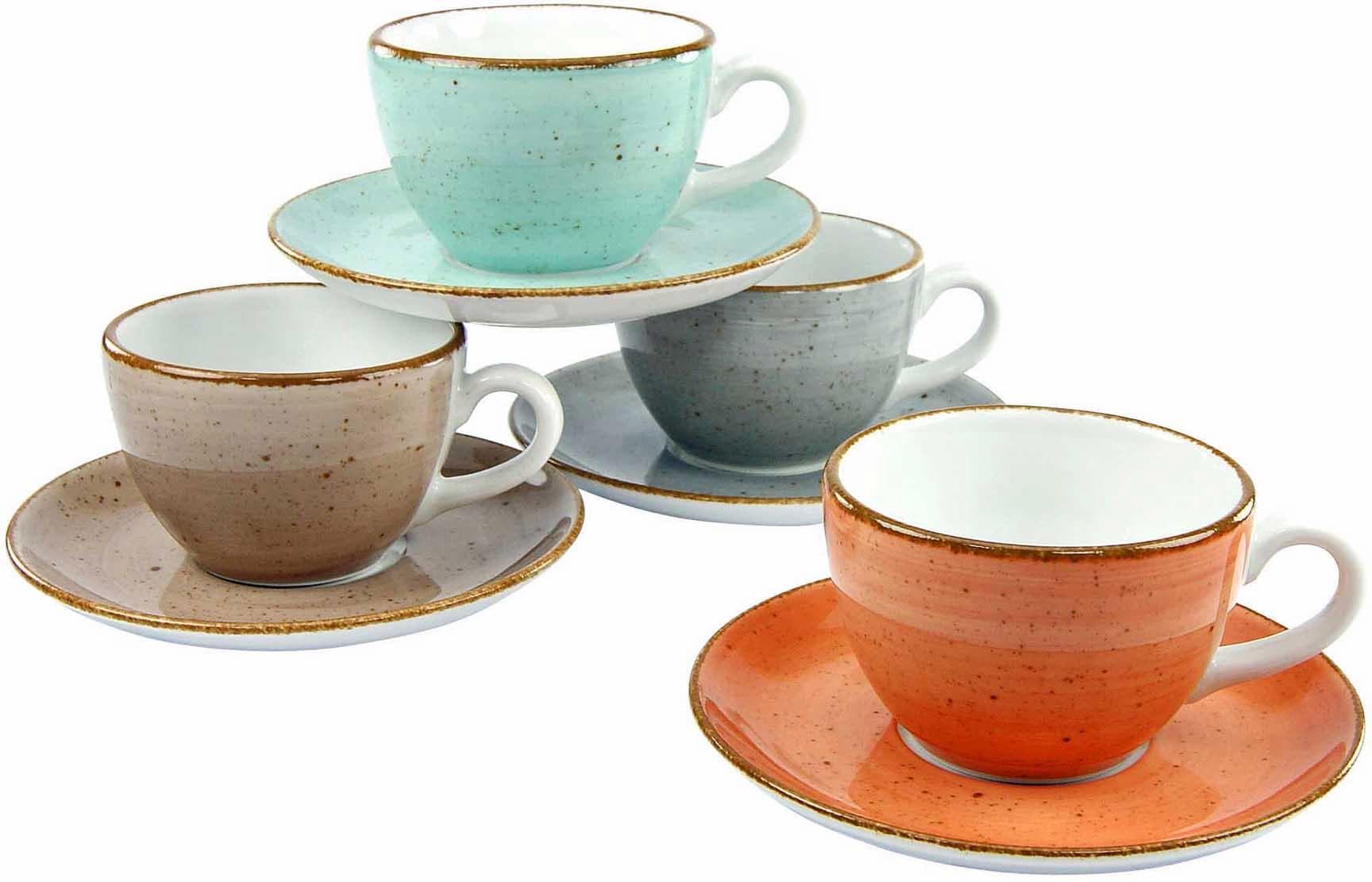 Tasse »Tassen Set VINTAGE NATURE«, (Set, 8 tlg.), 4 Kaffeetassen, 4 Untertassen