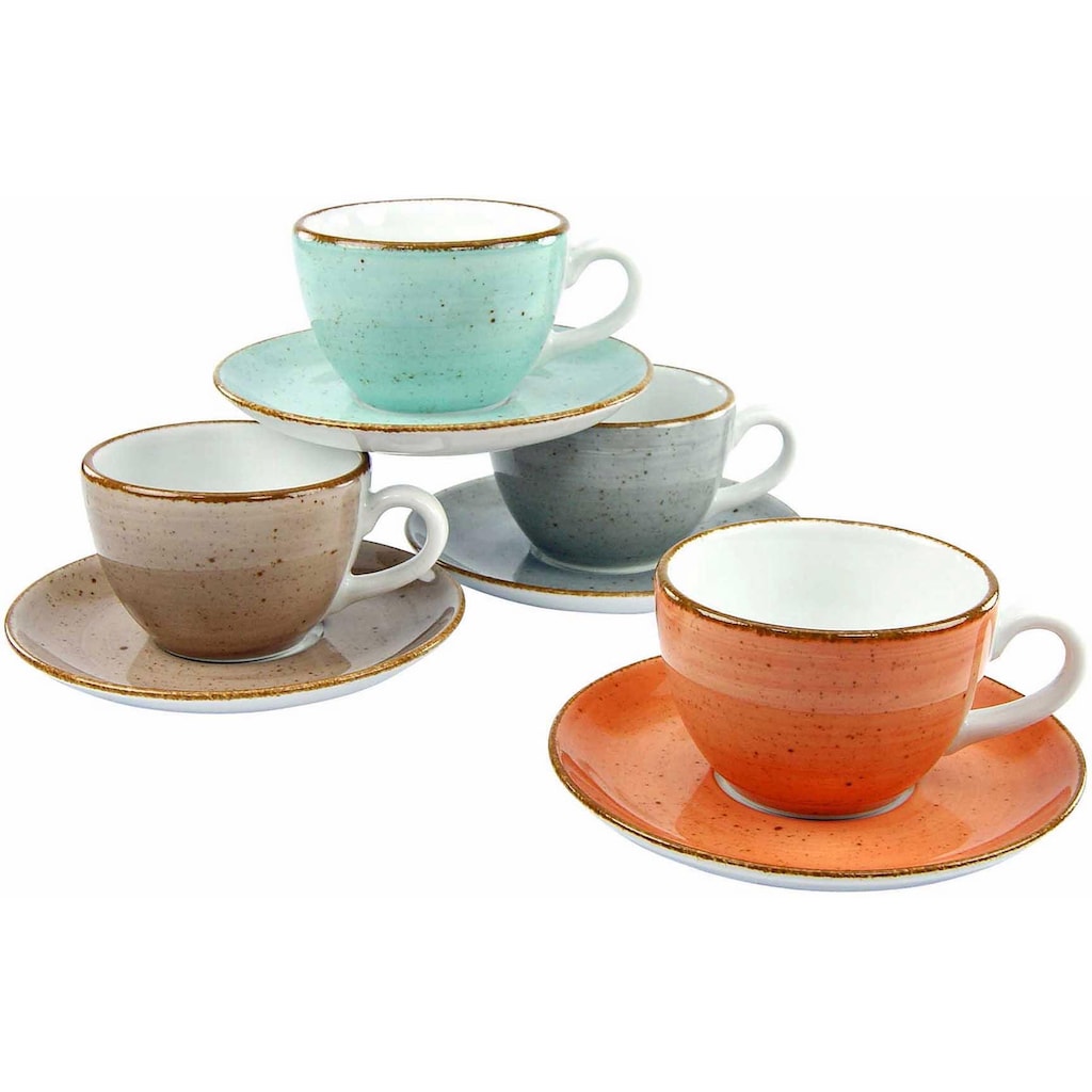 CreaTable Tasse »Tassen Set VINTAGE NATURE«, (Set, 8 tlg.), 4 Kaffeetassen, 4 Untertassen
