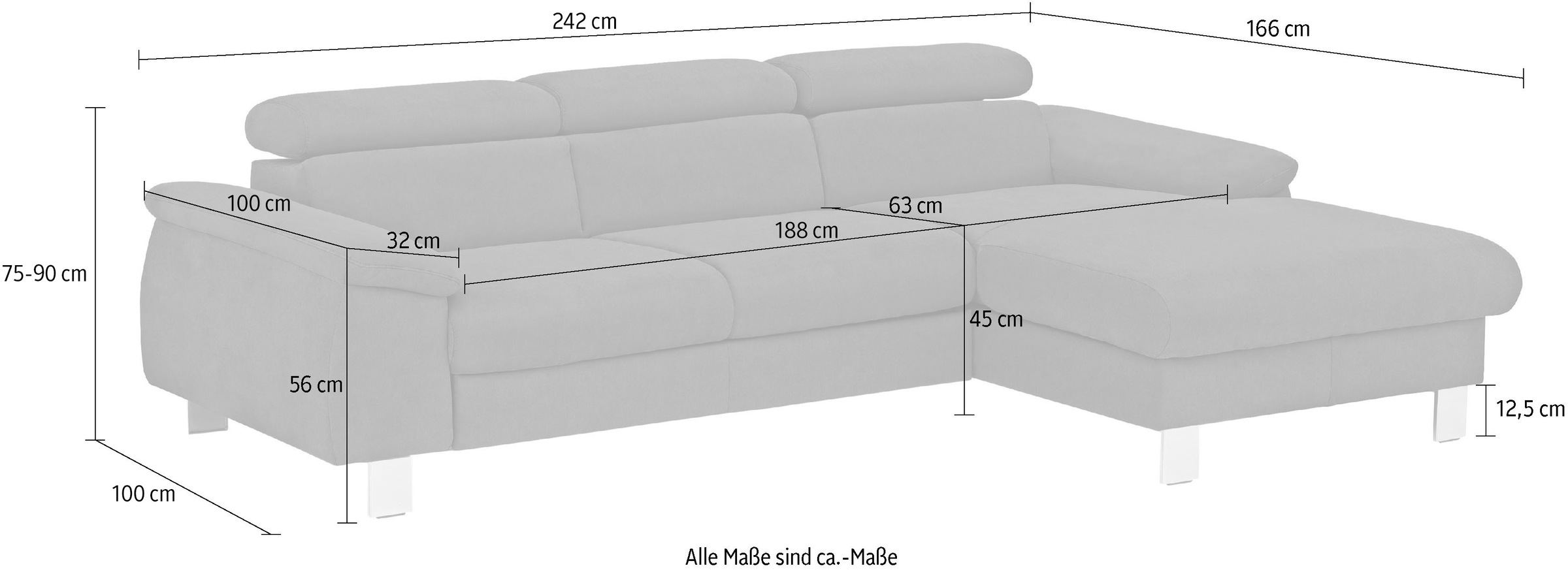 COTTA Ecksofa Komaris, Ecksofa, wahlweise mit RGB-LED-Beleuchtung und Bettfunktion/Bettkasten