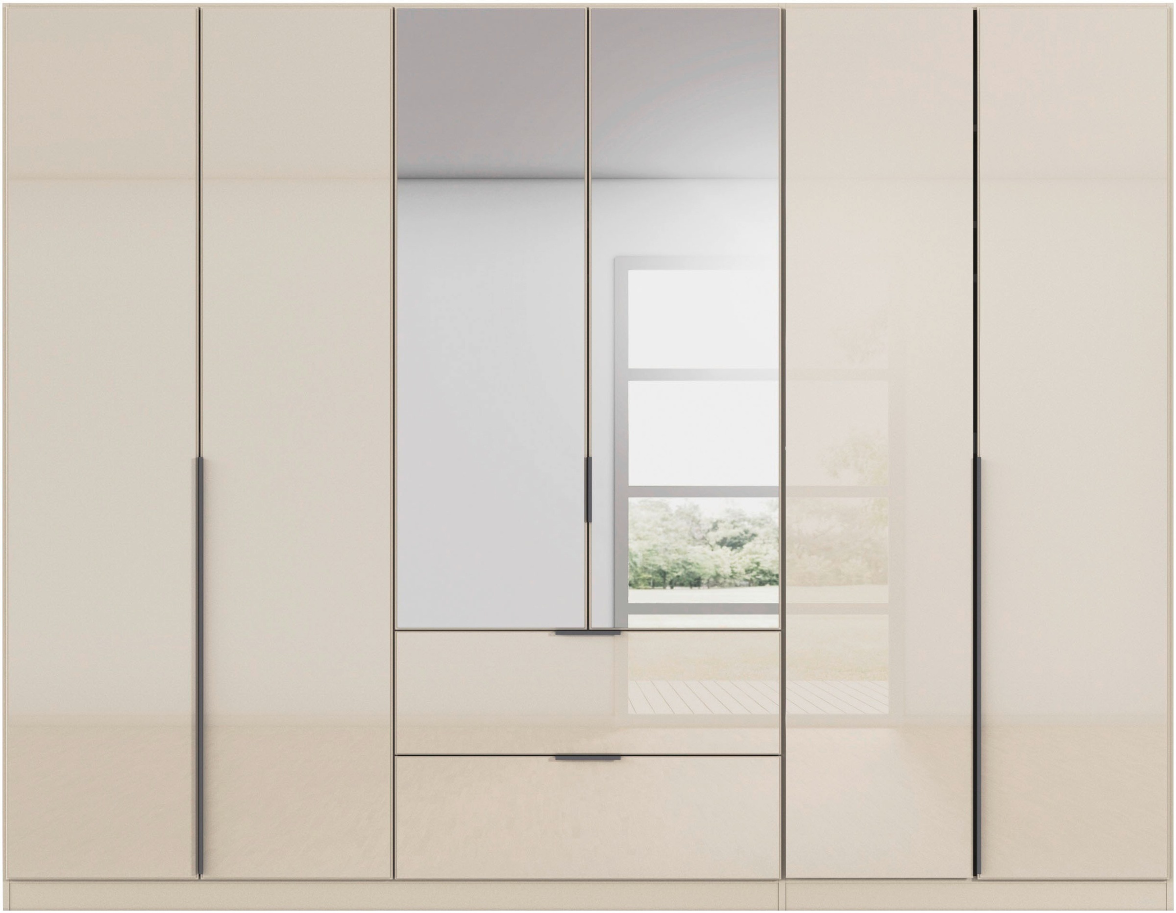rauch Drehtürenschrank »Kleiderschrank Kleiderschränke Schrank Garderobe AGORDO mit Glasfront«, (in zwei Griff-Farben mit Glasfront), mit Außenschubkästen, in 6 Breiten und 2 Höhen MADE IN GERMANY