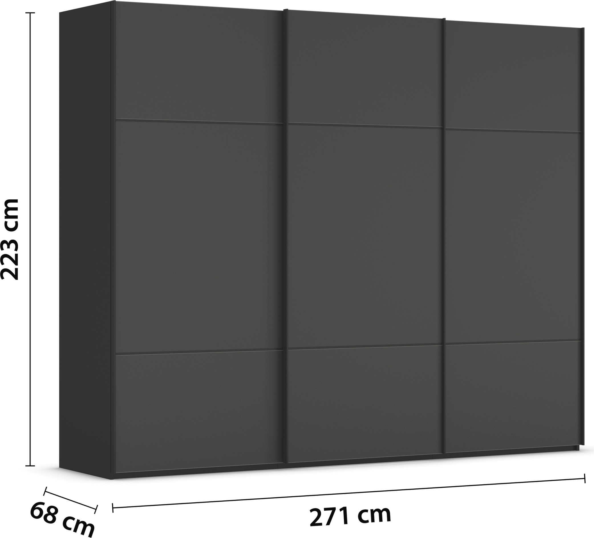rauch Schwebetürenschrank »Kleiderschrank Schrank Garderobe Schlafzimmerschrank SCALE-TRIO«, edle dreigeteilte Front mit 2 Zierleisten Glasfront MADE IN GERMANY