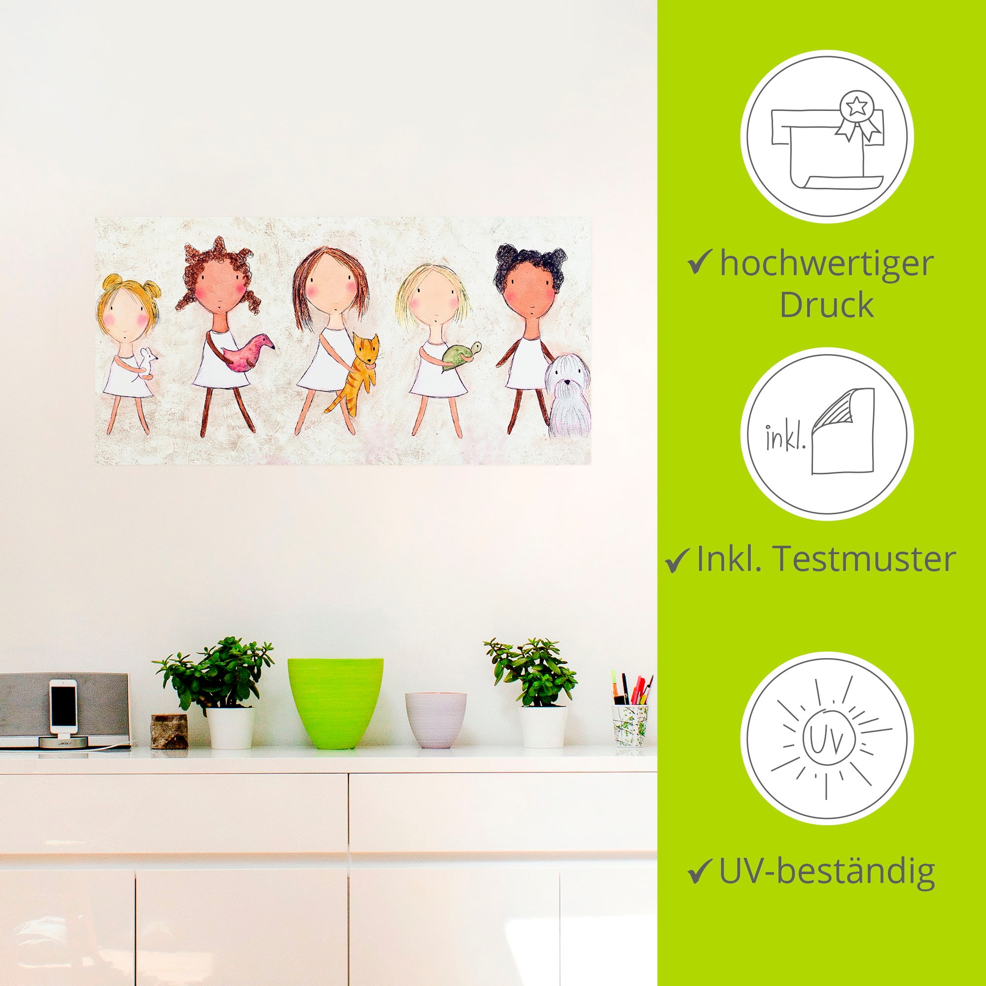 Artland Wandbild »Mädchen mit Tieren«, Kinder, (1 St.), als Alubild, Outdoorbild, Wandaufkleber in verschied. Größen