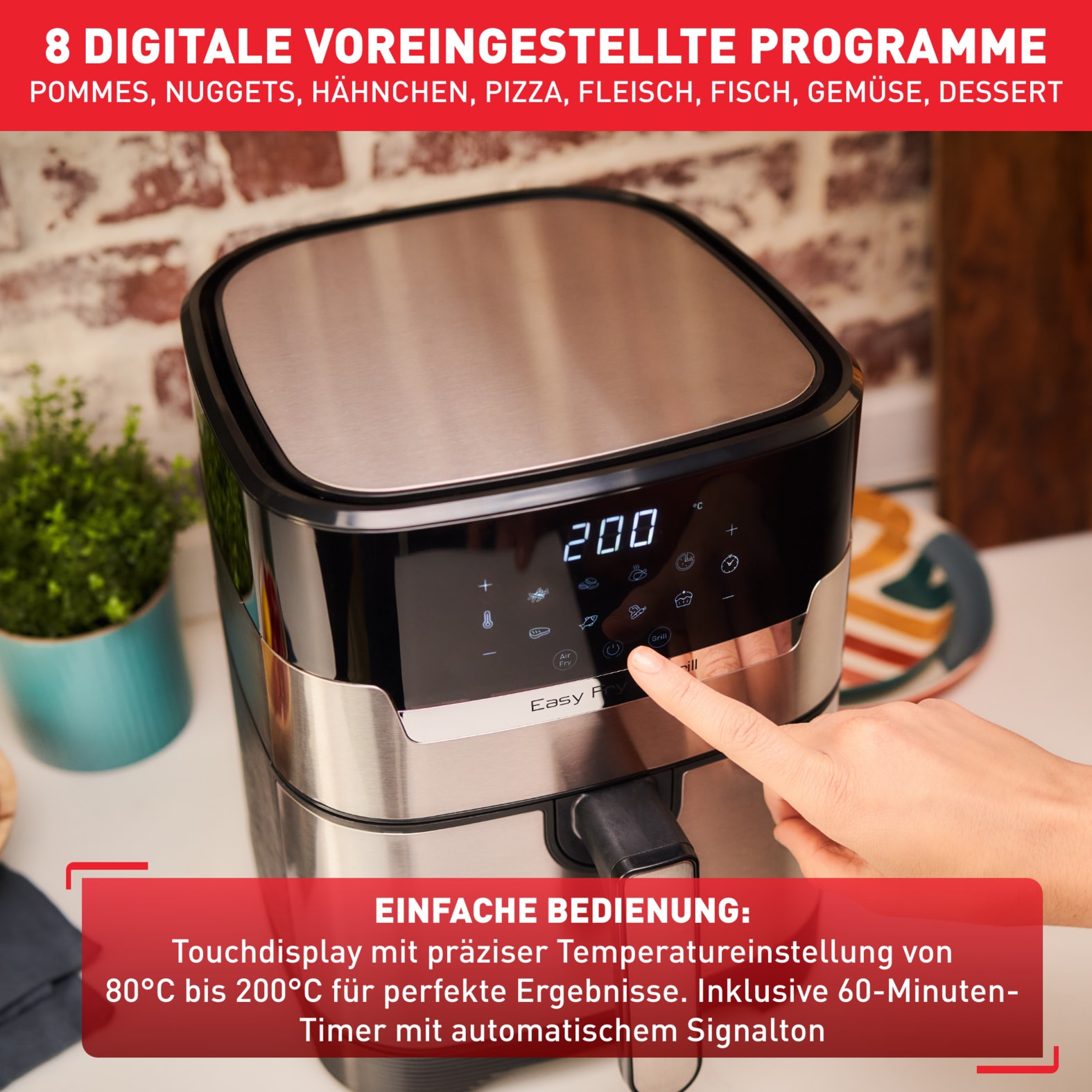 Tefal Fritteuse »Easy Fry & Grill Deluxe«, 1400 W, für bis zu 6 Personen, 8 Programme, energiesparend, ohne Öl. EY505D