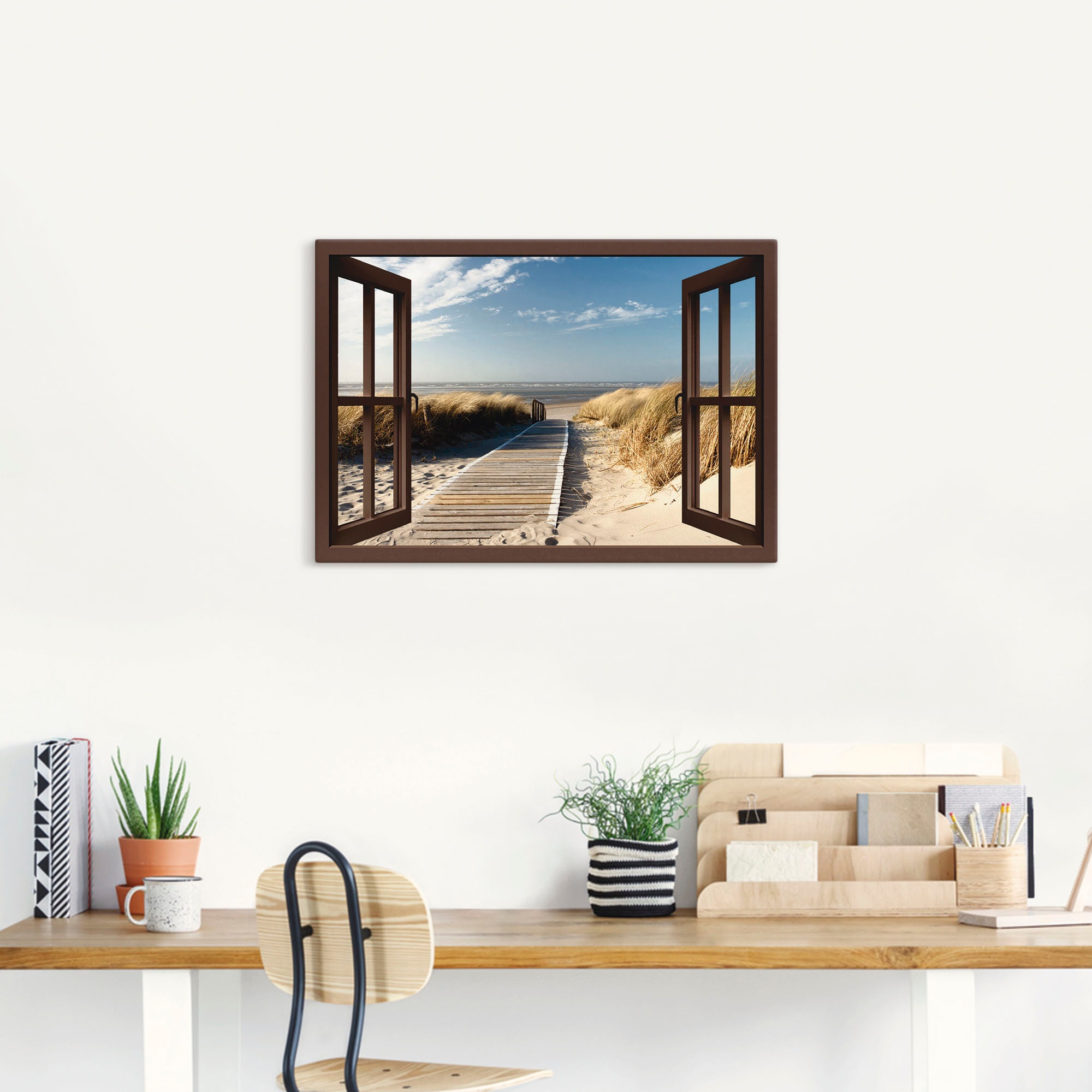 Artland Wandbild »Fensterblick Nordseestrand auf Langeoog«, Fensterblick, (1 St.), als Leinwandbild, Poster, Wandaufkleber in verschied. Größen
