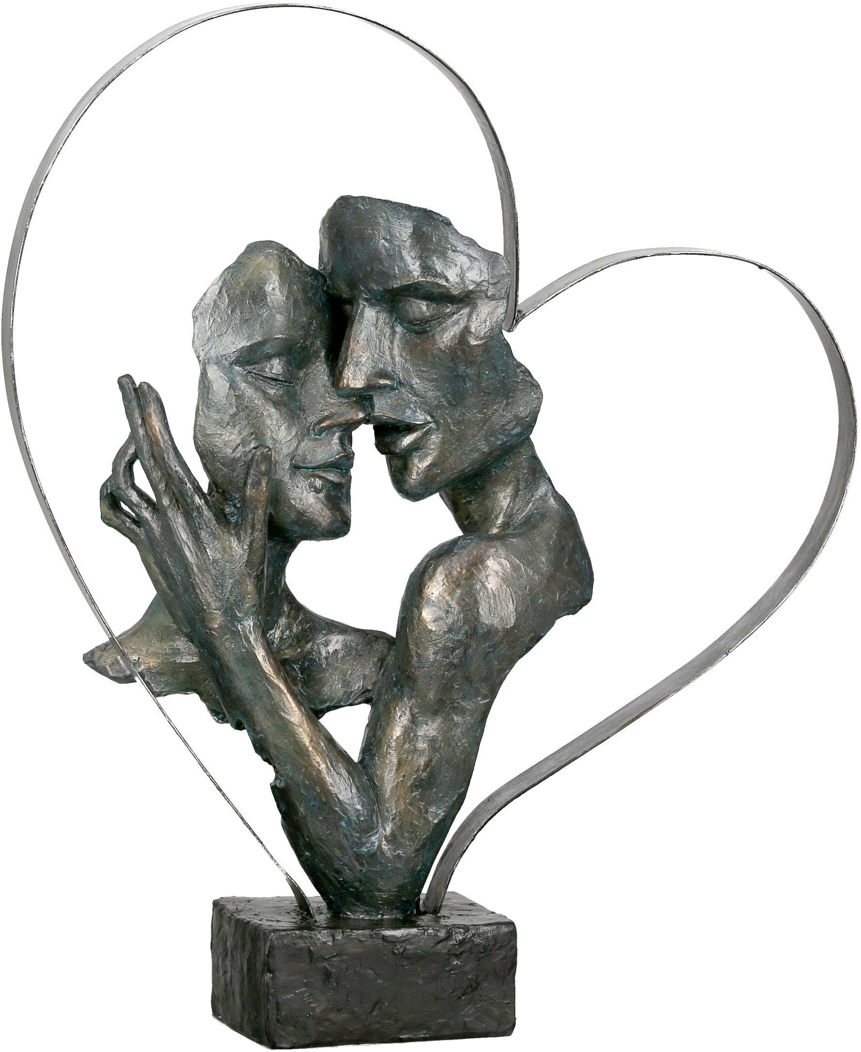 GILDE Dekofigur »Skulptur Essential, bronzefarben/braun«, (1 St.), Dekoobjekt, Höhe 37 cm, Pärchen in Metallherz, antikfinish, mit Spruchanhänger, Wohnzimmer