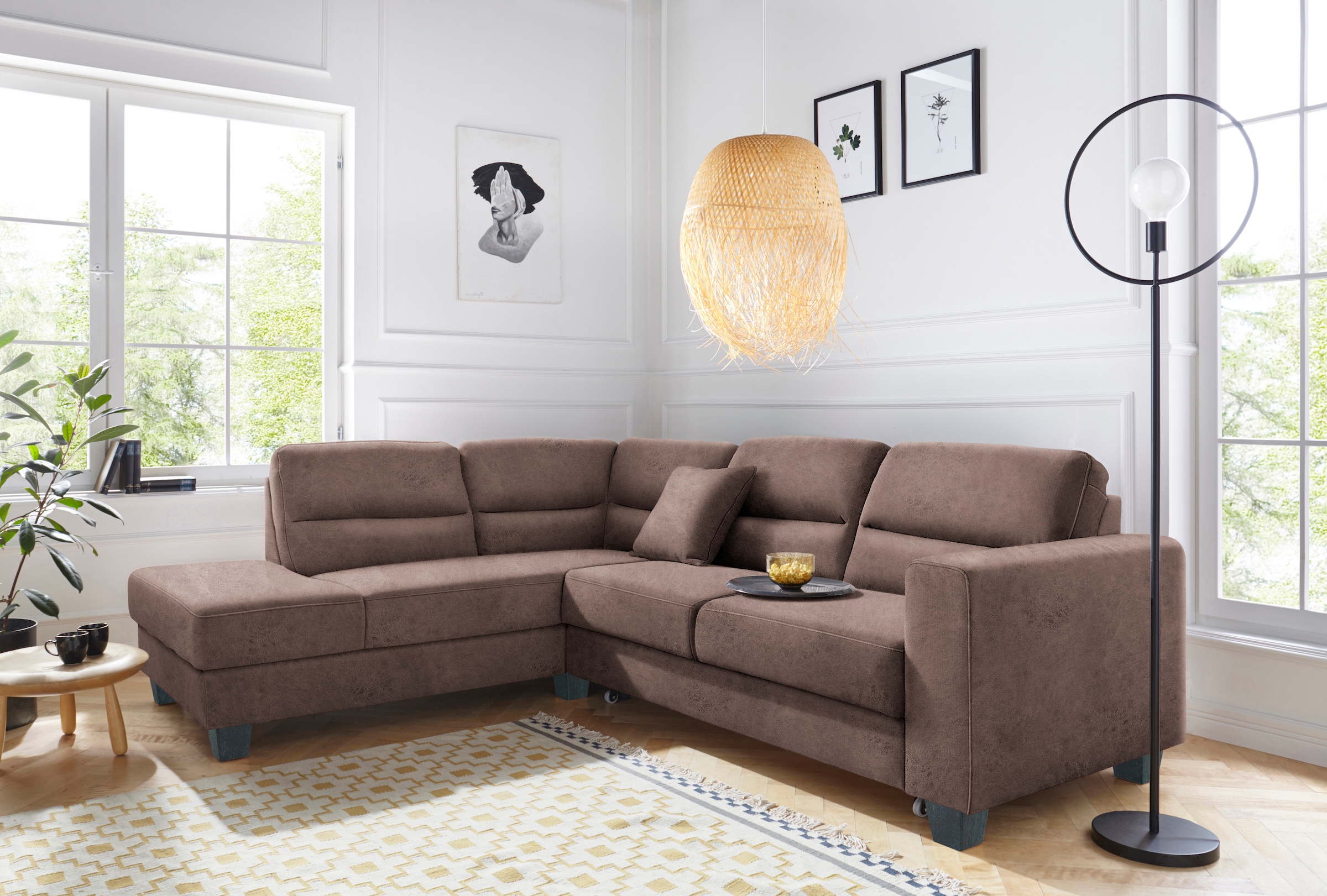 TRENDMANUFAKTUR Ecksofa »Chamber, zeitlos & elegant, B/T 245/203cm, bequem, L-Form«, inklusive einer Kopfstütze, wahlweise mit Schlaffunktion