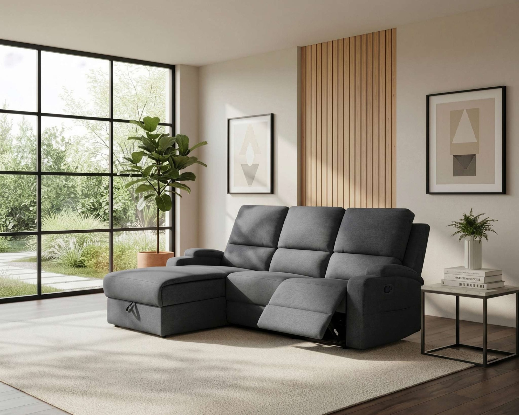 OTTO home Ecksofa »NAPORI Struktur-Bezug, L-Form, 210cm, man./elektr. Relaxfunktion« USB-A bei elektr. Variante, Staukasten, Seitentaschen u. Federkern
