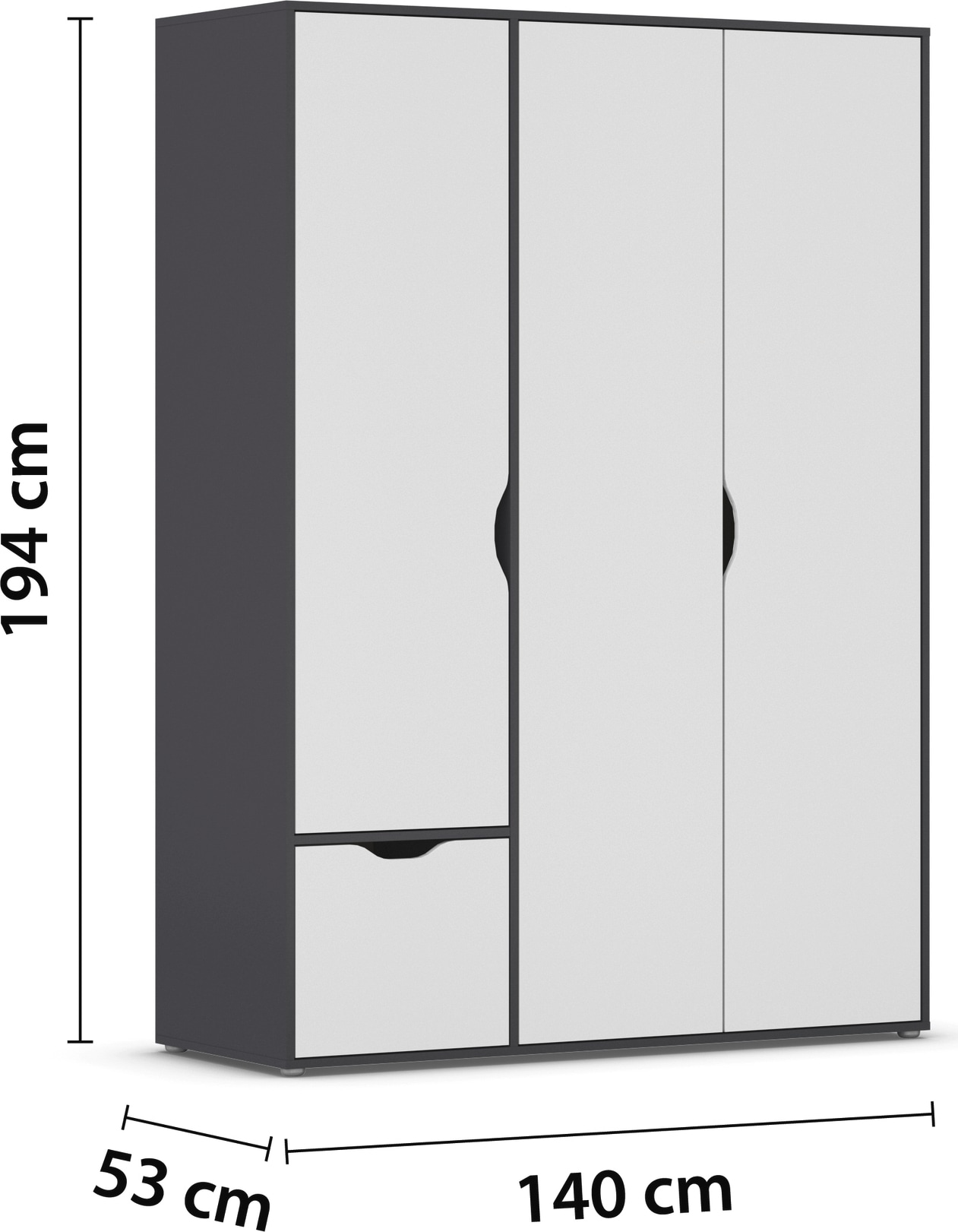 rauch Drehtürenschrank »Kleiderschrank Schrank Garderobe Wäscheschrank NARAI mit Schubladen« in 3 verschiedenen Ausstattungen BASIC/CLASSIC/PREMIUM,  Griffausfräsungen für eine grifflose Optik TOPSELLER MADE IN GERMANY