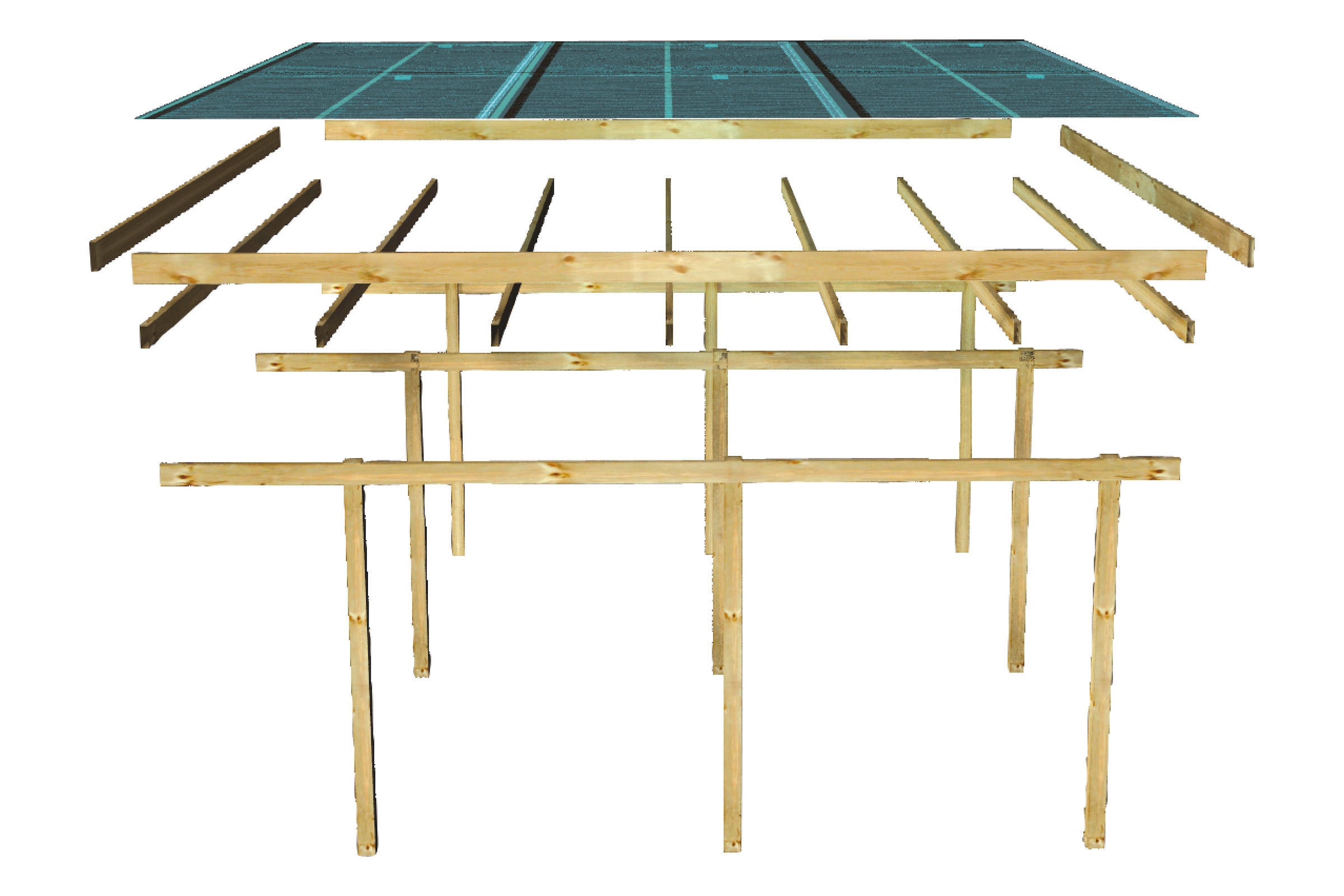 Karibu Doppelcarport »»ECO 2« Variante B, AKTION kdi« Massivholz 509 cm KDI mit integriertem Abstellraum klein, 2 Seitenwänden und 1 Rückwand