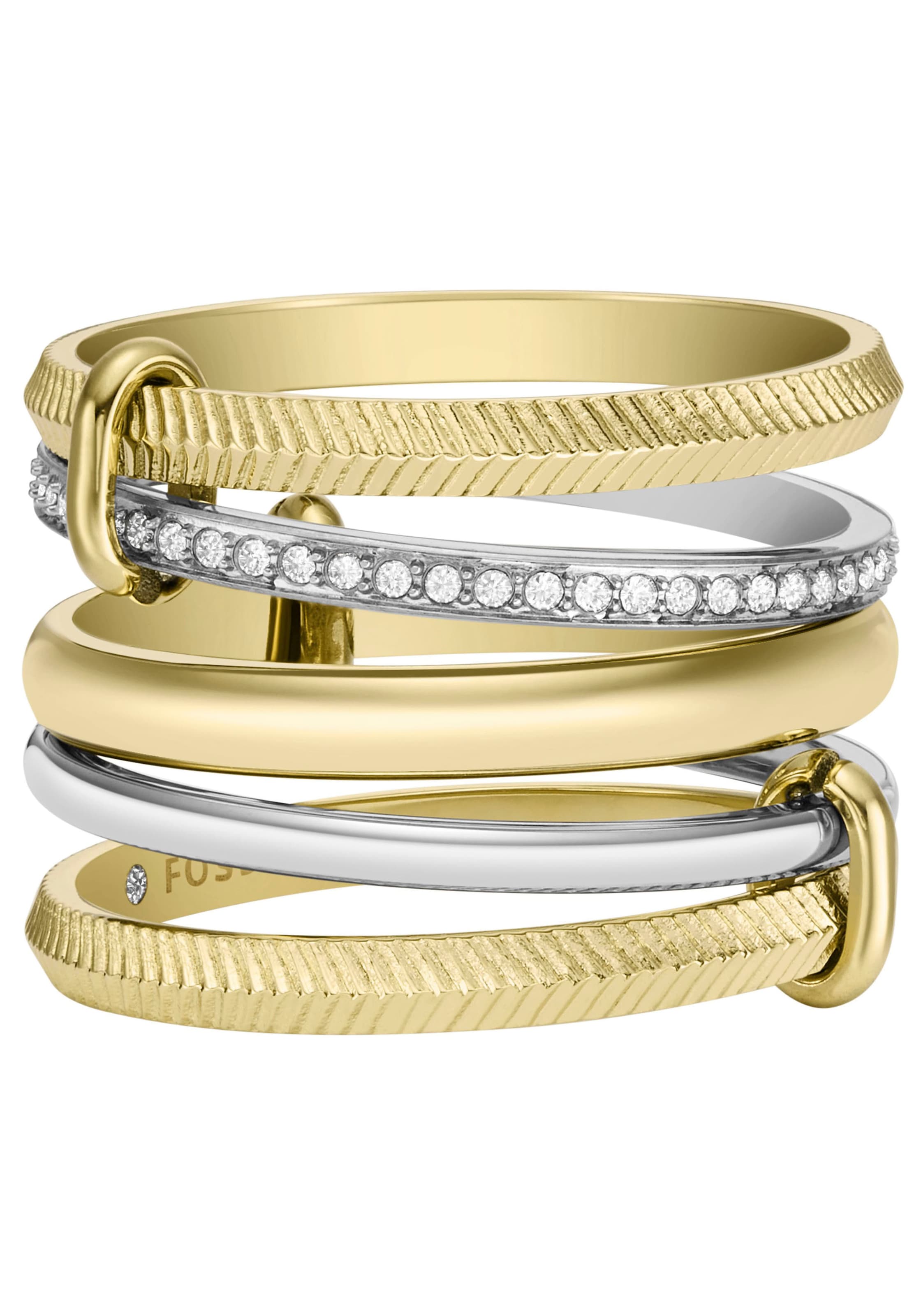 Fossil Fingerring »JEWELRY ALL STACKED UP TWO-TONE PRESTACK RING, JF04592998«, mit Glasstein