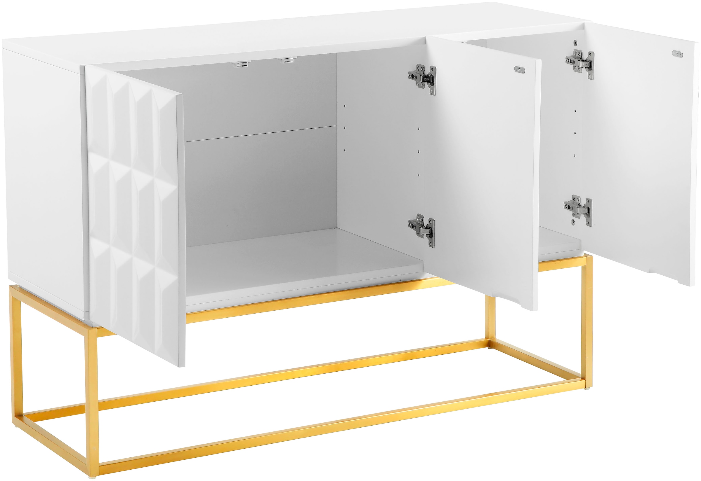 Leonique Sideboard »Alais, TOPSELLER!, OTTOs Choice« in 3D-Optik, mit viel Stauraum und goldfarbenem Metallgestell