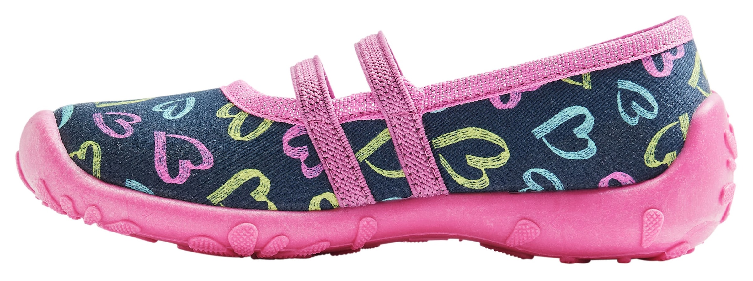 ELEFANTEN Hausschuh »Posy«, Klettschuh, Kindergarten Schuh, Ballerina mit bunten Herzchen bedruckt