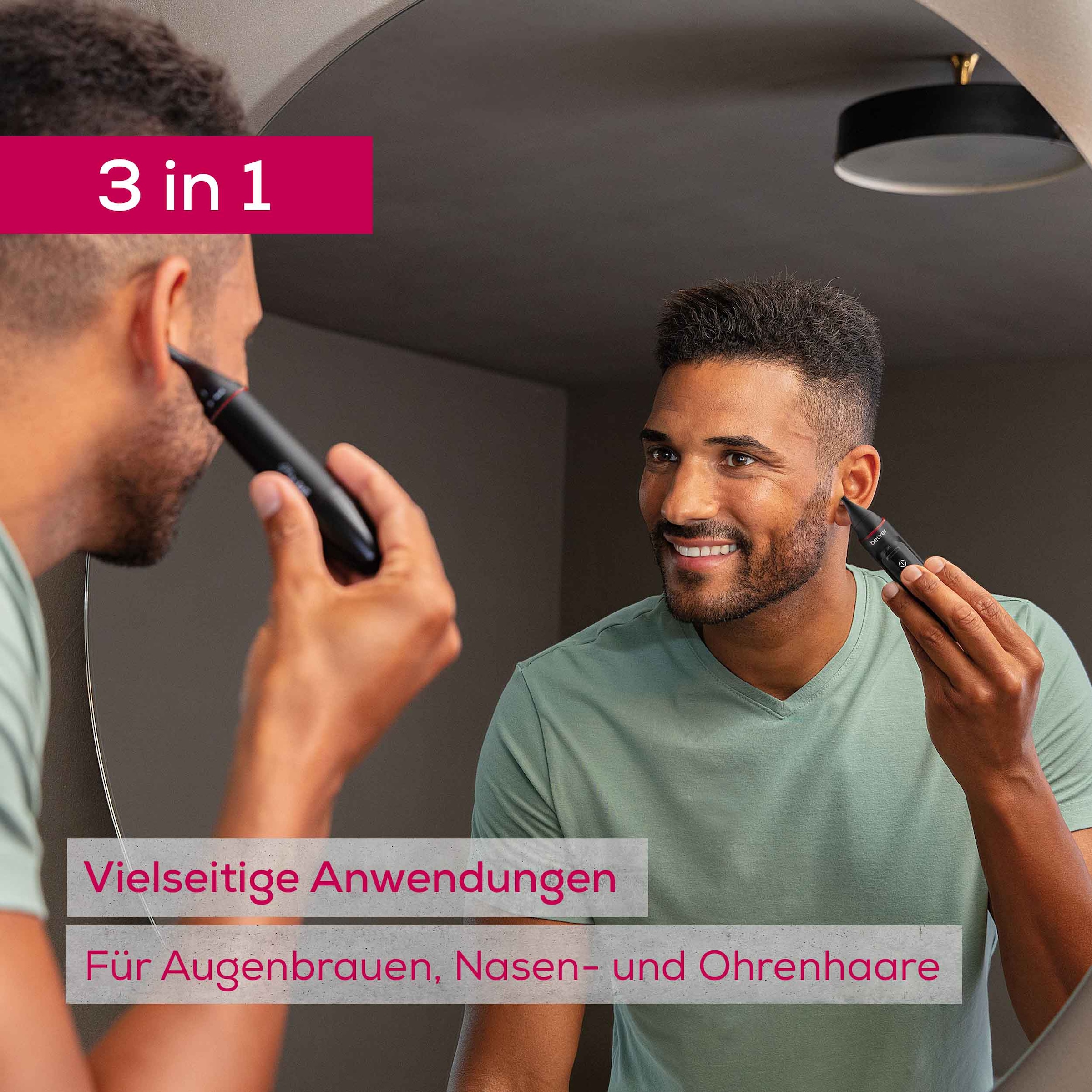 BEURER Nasen- und Ohrhaartrimmer »MN3X, Präzisionstrimmer für Augenbrauen, Nasen- sowie Ohrhaare«, 3 Aufsätze, Mit 2 Aufsätzen und extra Kammaufsatz mit 3 und 6 mm