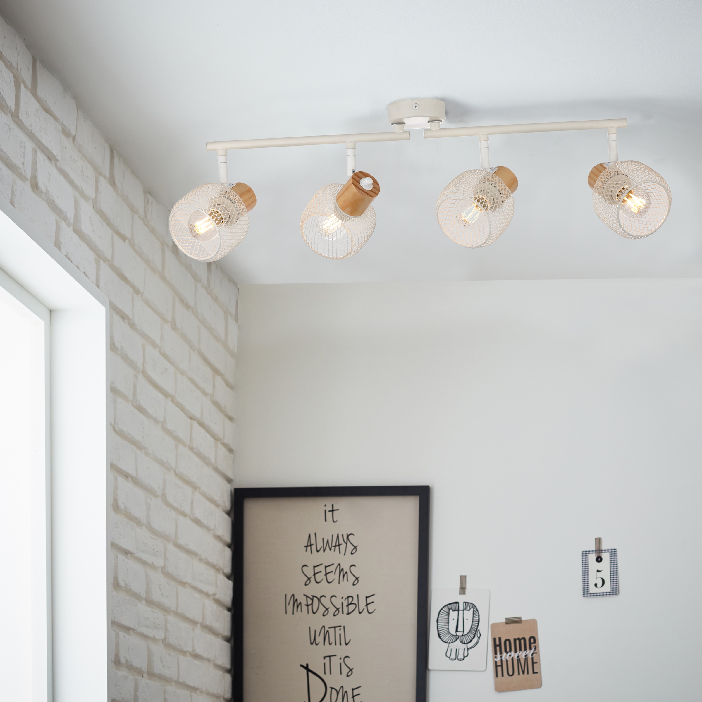 Brilliant Deckenstrahler »Giada« E14 1 Stk. 74 cm, 4 x E14, Köpfe schwenkbar, Metall/Holz, weiß/natur