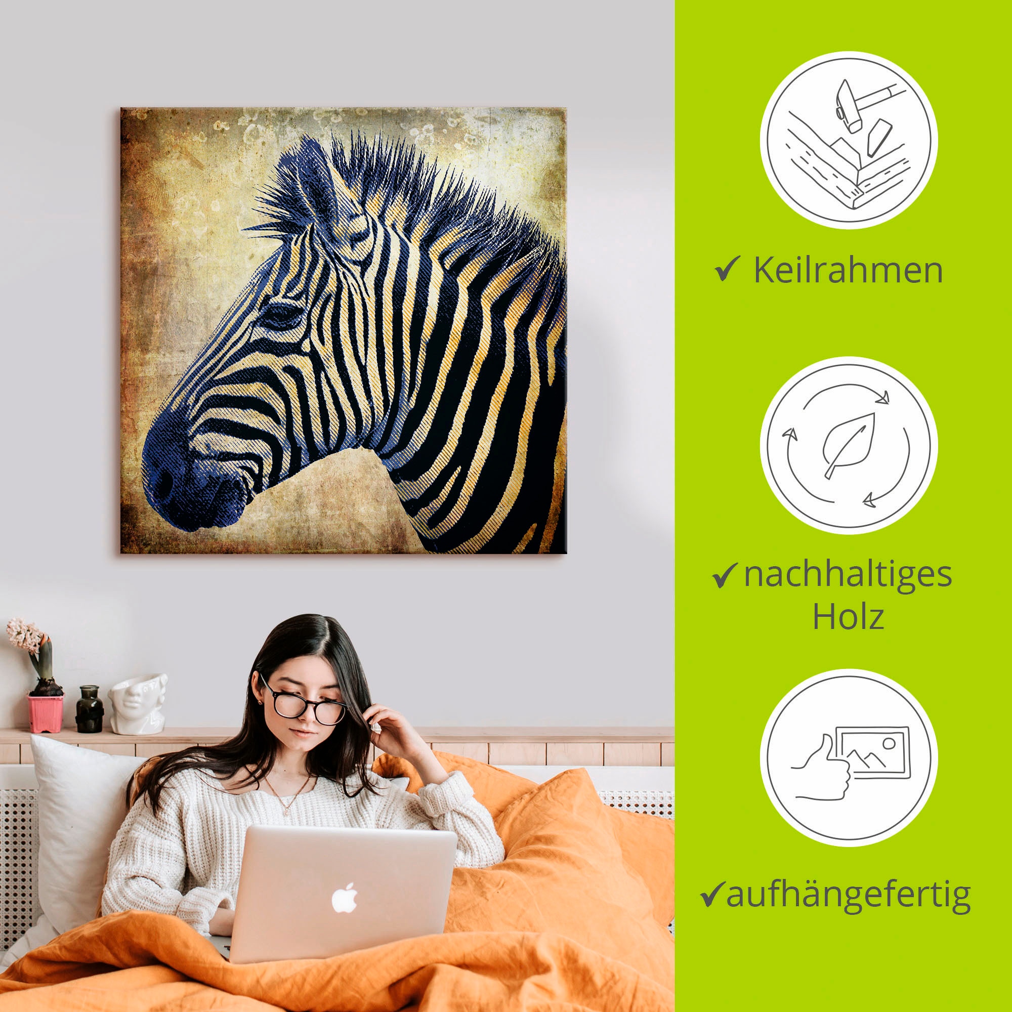 Artland Wandbild »Zebra Porträt PopArt«, Wildtiere, (1 St.), als Leinwandbild in verschied. Größen