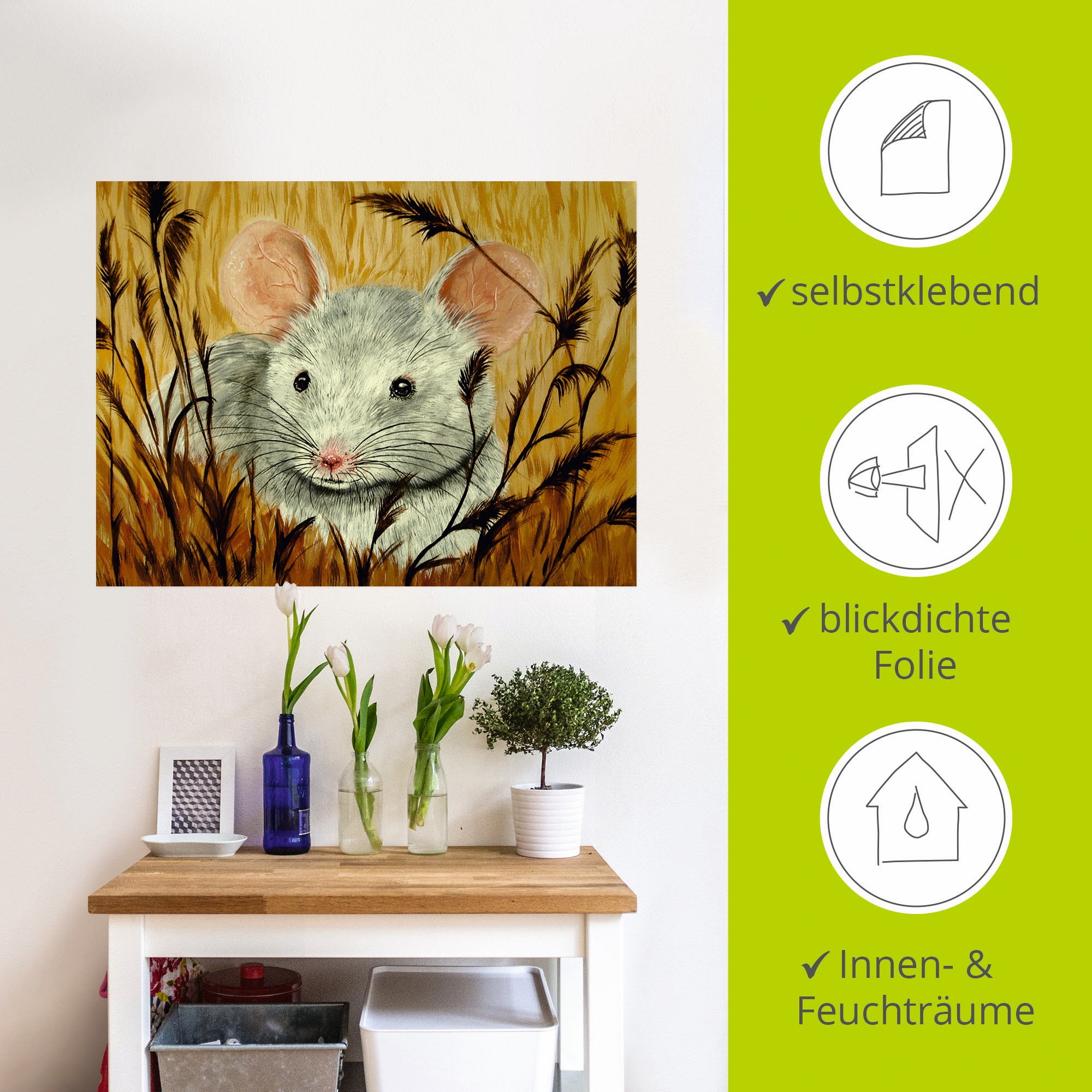 Artland Wandbild »Maus«, Haustiere, (1 St.), als Alubild, Leinwandbild, Wandaufkleber oder Poster in versch. Größen