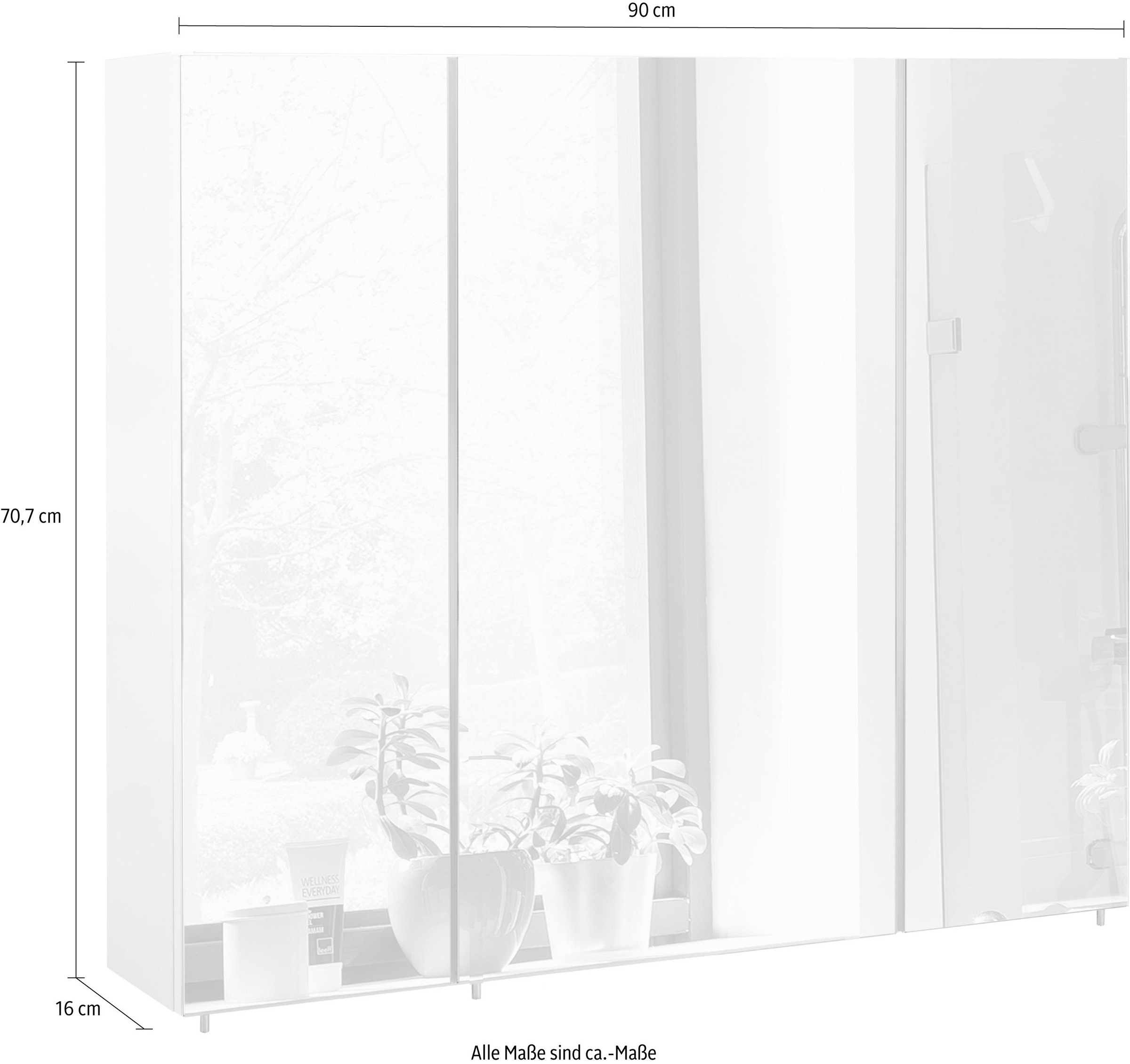 3-türig, Schildmeyer Spiegelschrank »Basic«, Breite OTTO bei in online Germany Glaseinlegeböden, Made 90 cm,