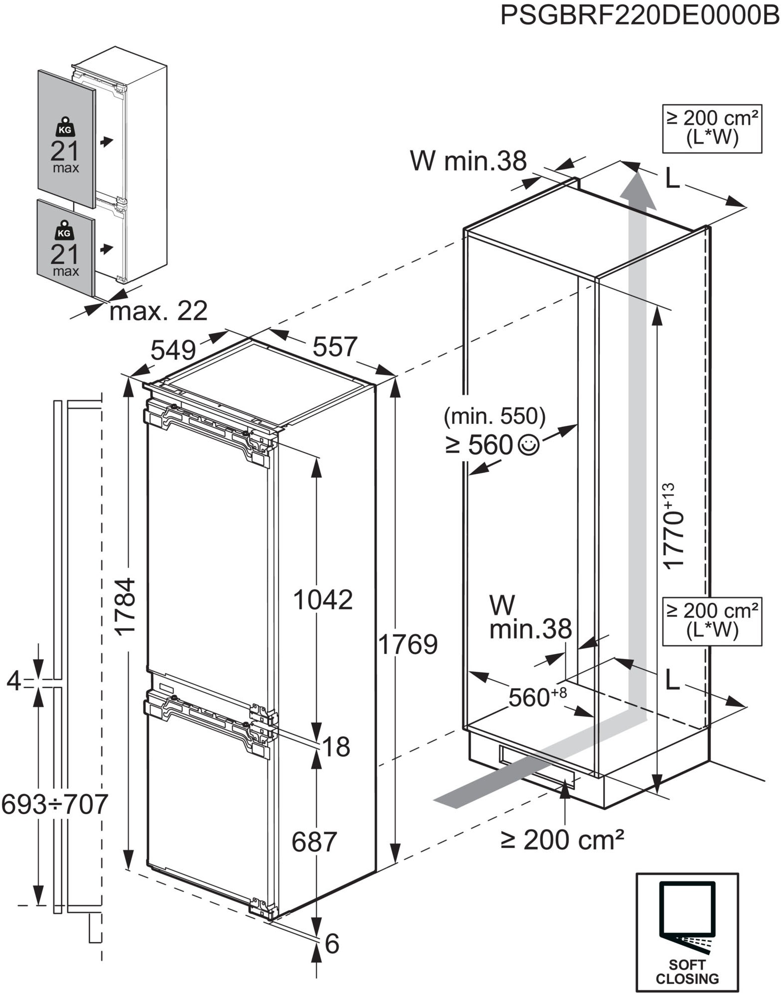 AEG Einbaukühlgefrierkombination 8000 »TSC8M183CC«, mit 360° CoolingTechnologie