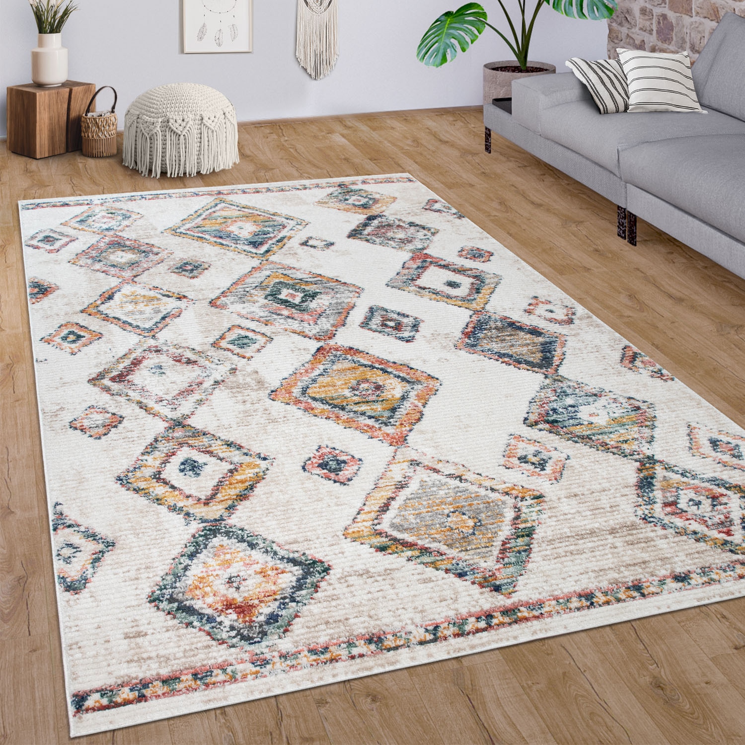 Paco Home Teppich »Kayacik 573«, rechteckig, 12 mm Höhe, Kurzflor, Rauten Muster, ideal im Wohnzimmer & Schlafzimmer