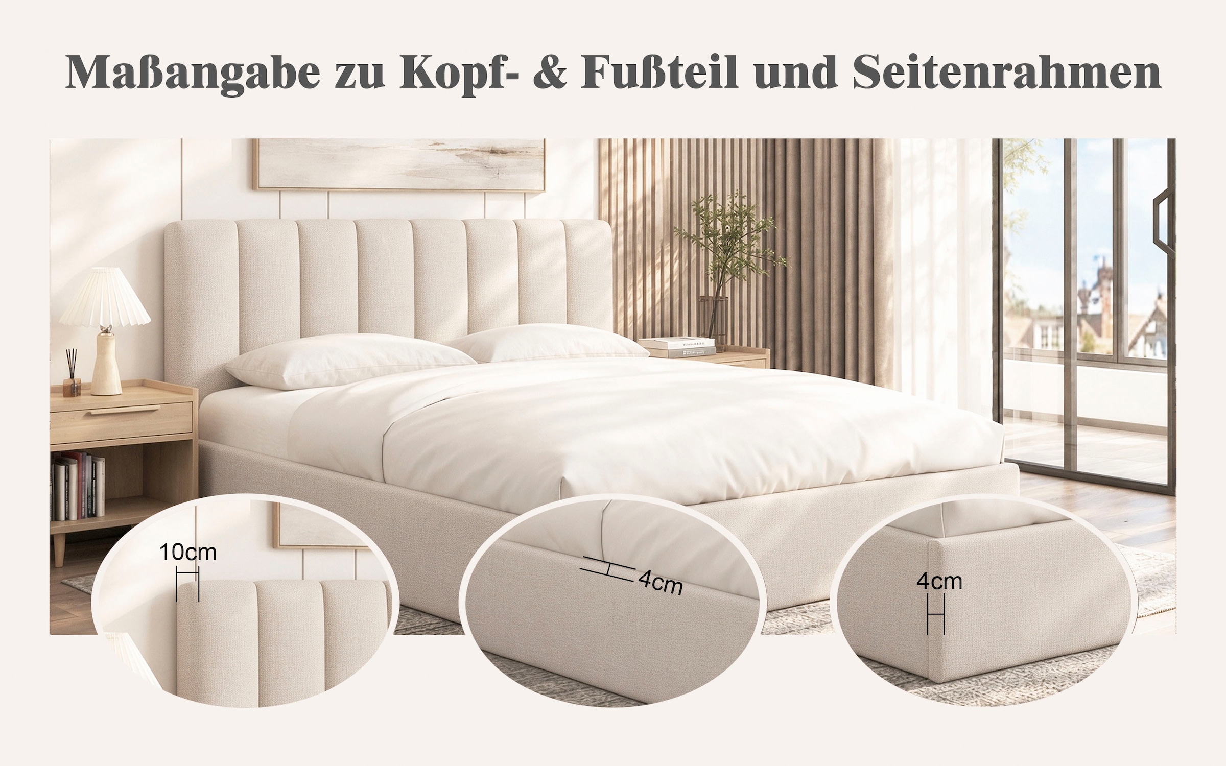OTTO home Polsterbett »FEELLA, Bett wahlweise mit Lattenrost, Strukturstoff-Bezug« gepolstertes Kopfteil und Rahmen, Liegefläche 140x200/ 180x200 cm
