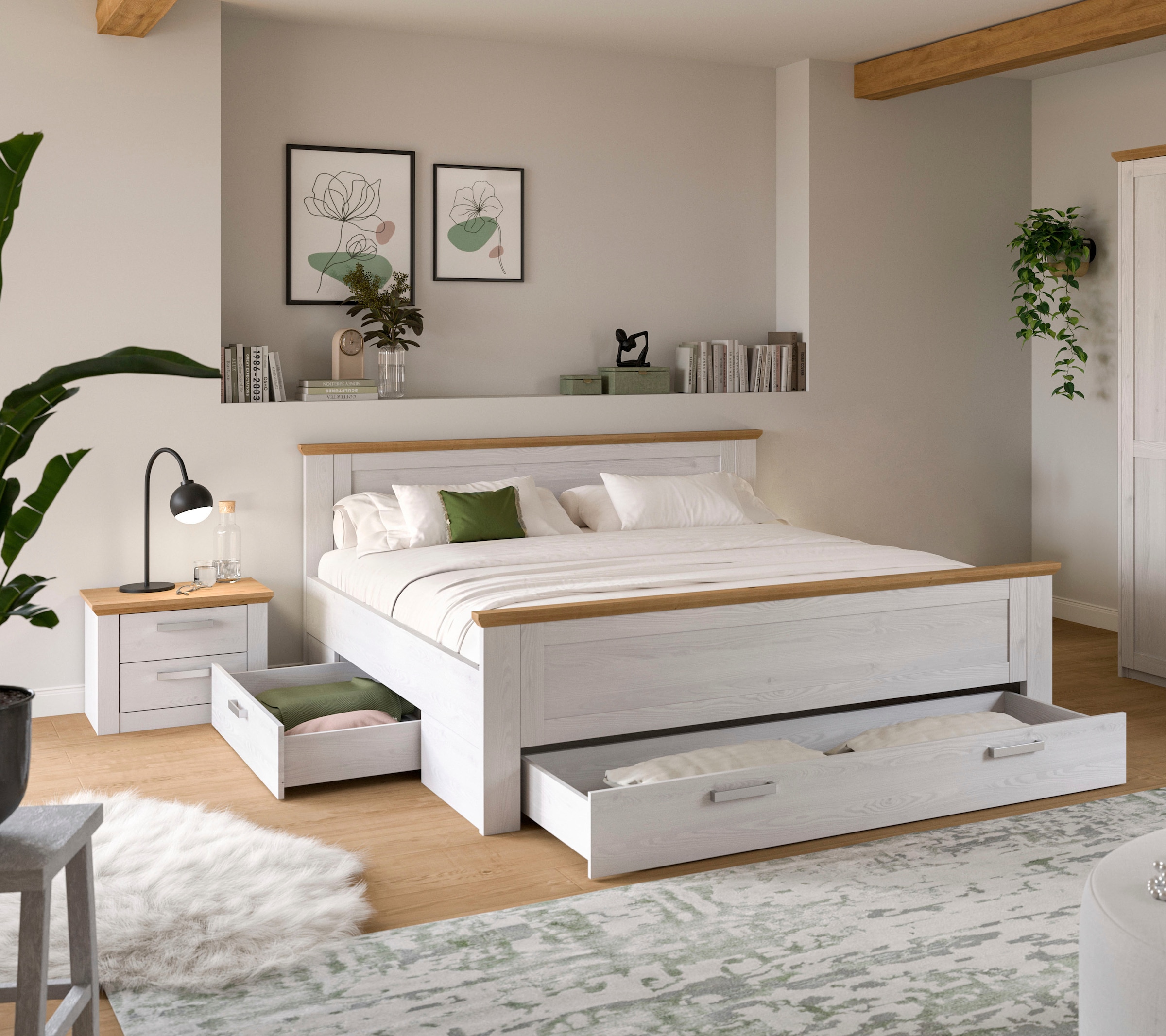 Home affaire Schlafzimmer-Set »COSENZA, 2-teilig, Stauraumbett & Nachttisch« Matratzengröße 180x200 cm, viel Stauraum, ohne Lattenrost & Matratze, 2 tlg. tlg. Schlafzimmer, Schlafen, Set, Kombination, Bettanlage