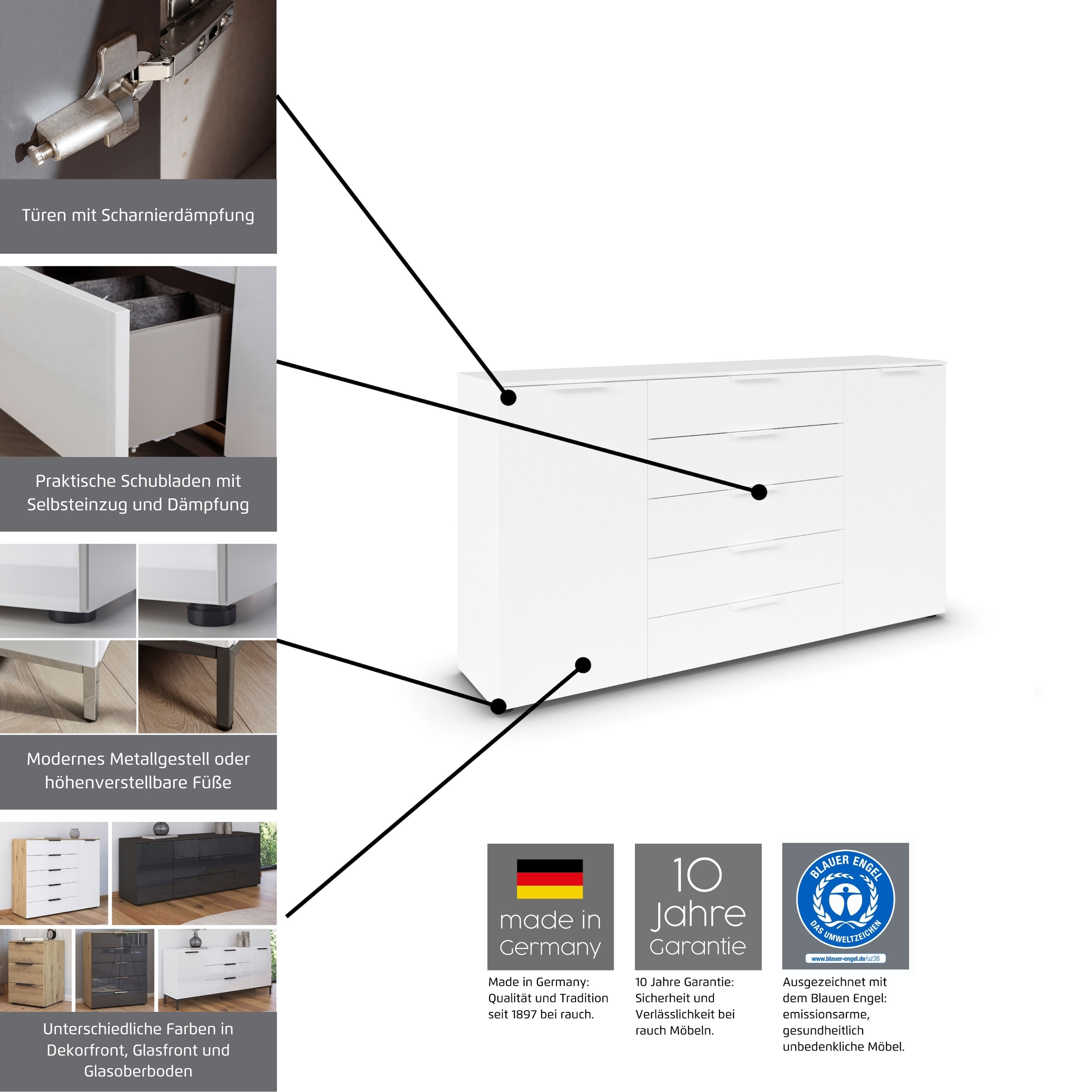 rauch Nachtkommode »Flipp«, mit 3 Schubladen und Soft-Close-Funktion, Oberboden und Front Glas