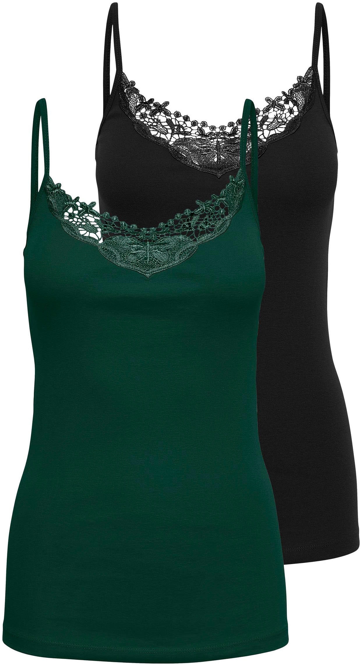 ONLY Spitzentop »ONLKIRA – Doppelpack mit Spitzendetail für feminine Looks« 2er-Pack,  figurbetont, modisch, Jersey, Baumwolle, V-Ausschnitt