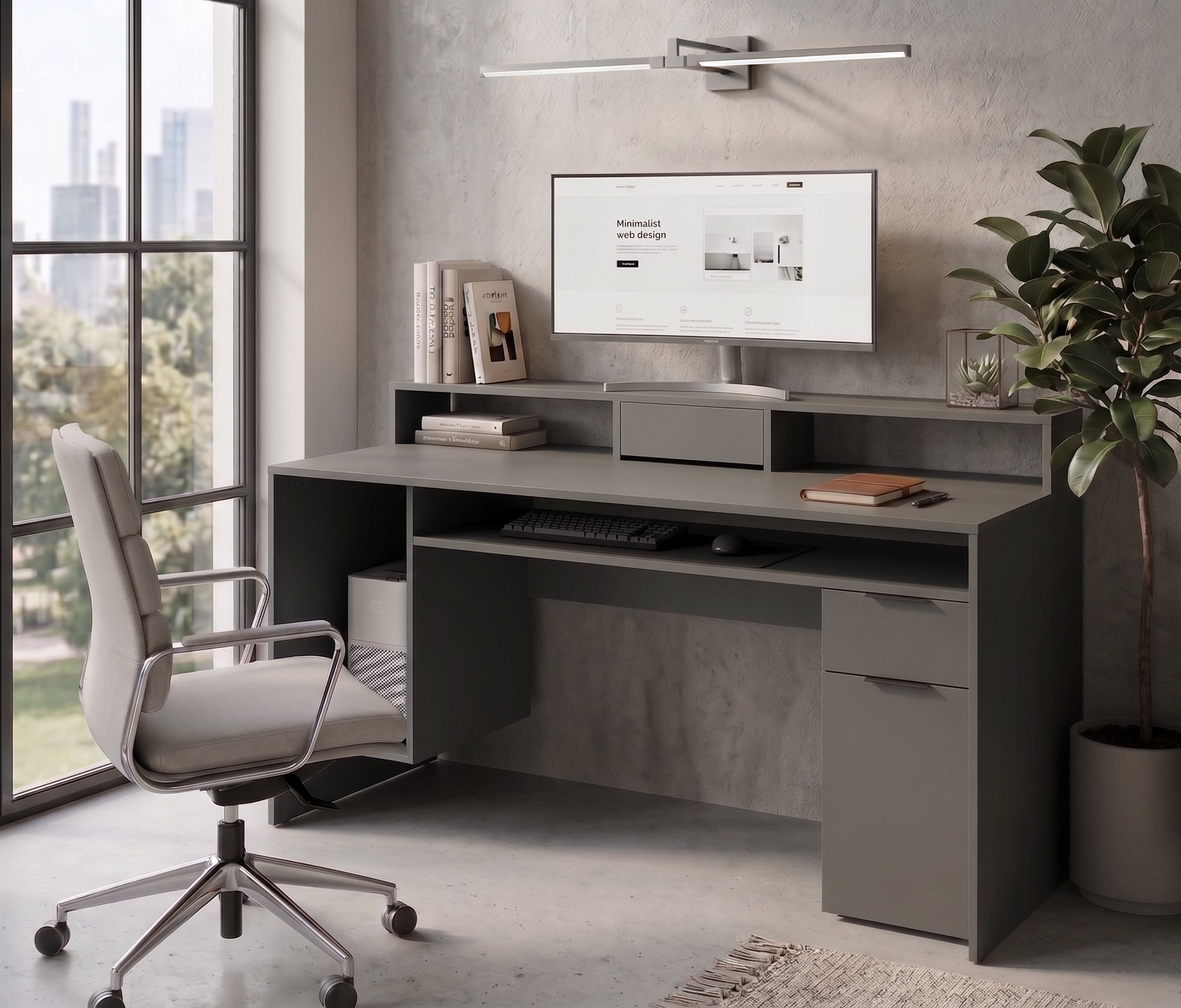 OTTO home Schreibtisch »Peooria Computertisch mit Monitoraufsatz & Towerfach, viel Stauraum« Büroschreibtisch, Gamingtisch mit Schublade, modern, Breite 160 cm