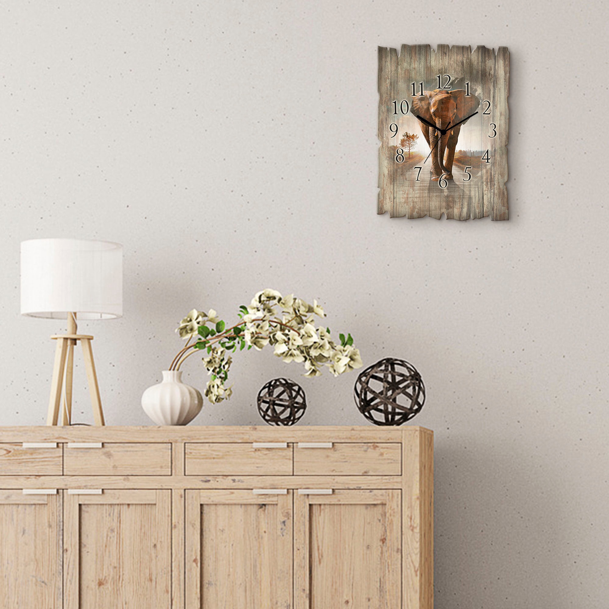 Artland Wanduhr »Ein Elefant läuft auf der Straße« wahlweise mit Quarz- oder Funkuhrwerk, lautlos ohne Tickgeräusche