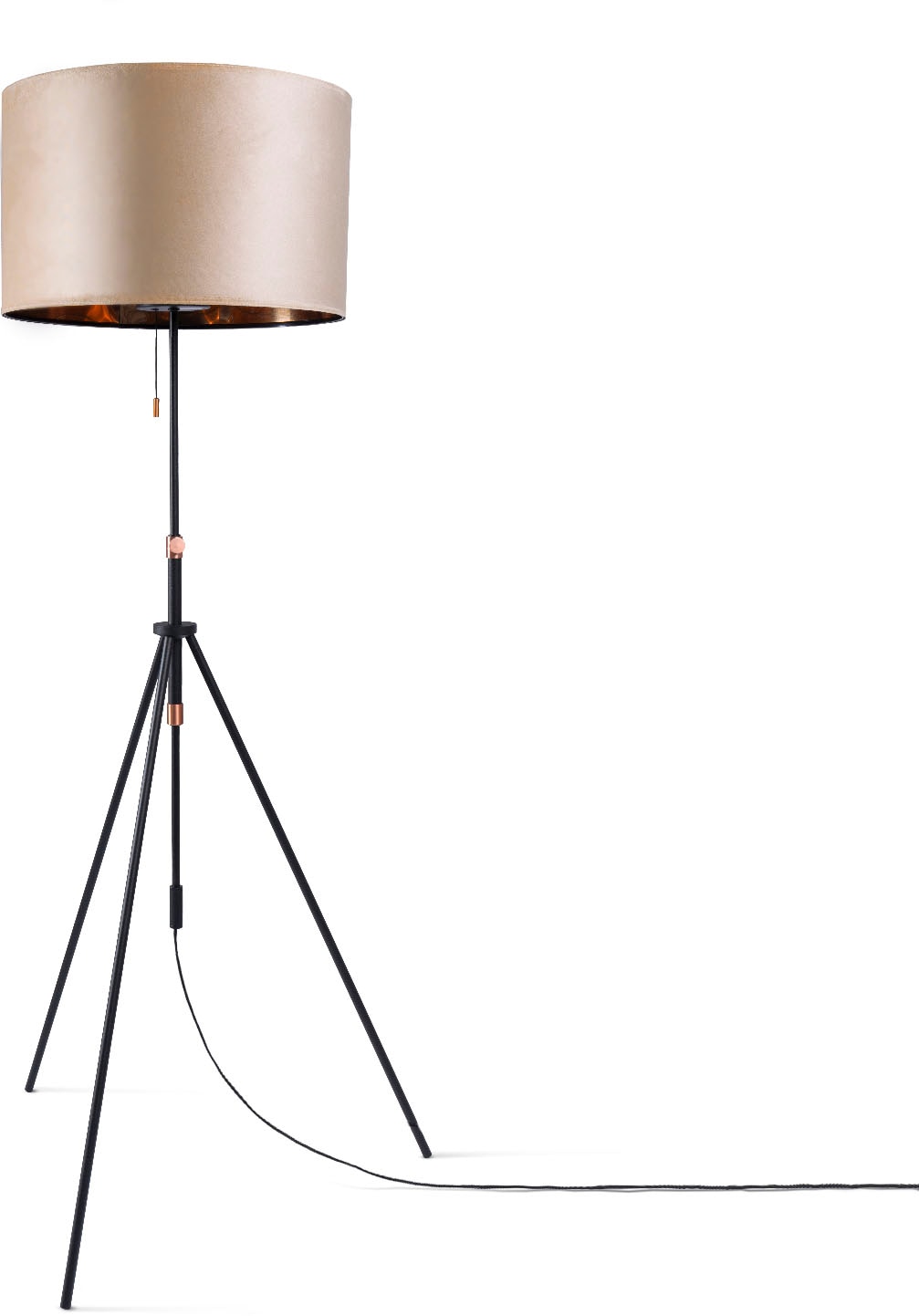 Paco Home Stehlampe »Naomi uni Color« E27 Wohnzimmer Höhenverstellbar 121,5 bis 176,5 cm Zugschalter Velour