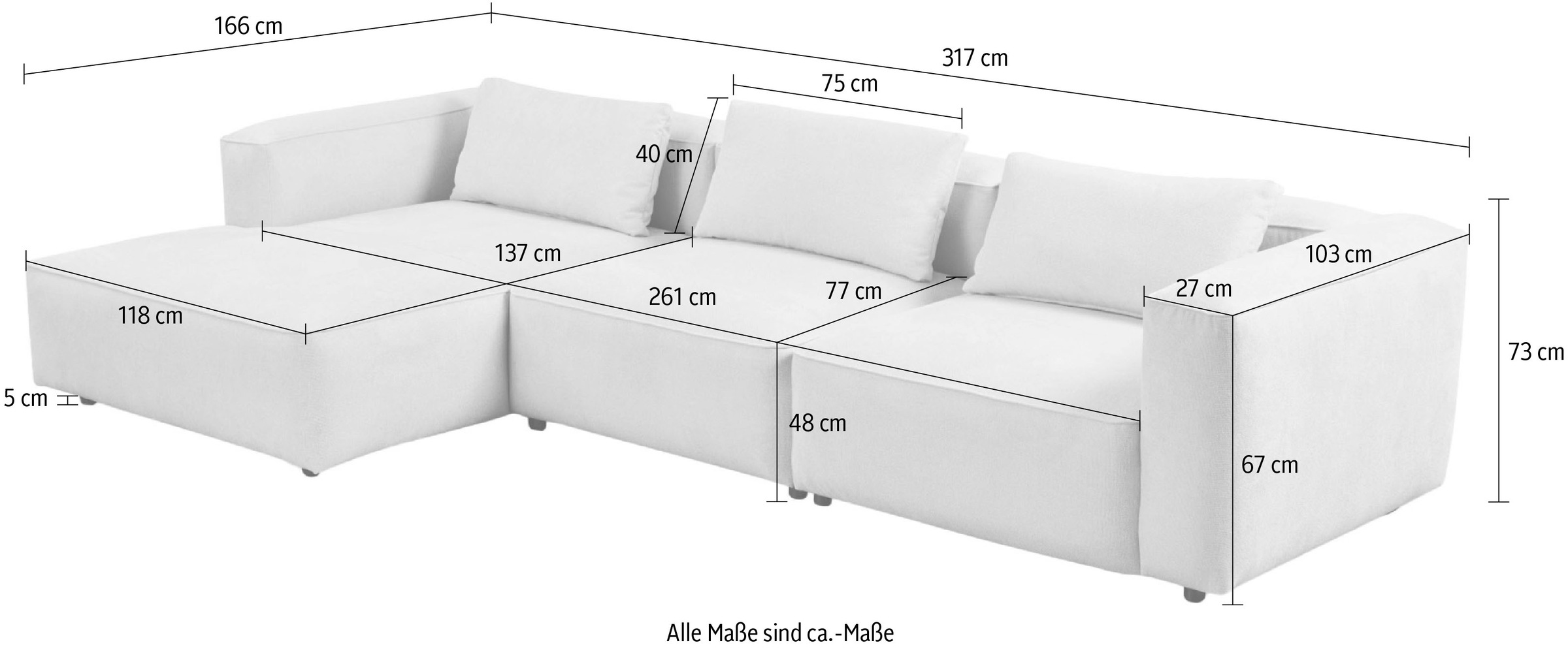 andas Ecksofa »Tvinnet«, Breite 317 cm, extra tiefe Sitzfläche, kubisches Sitzvergnügen