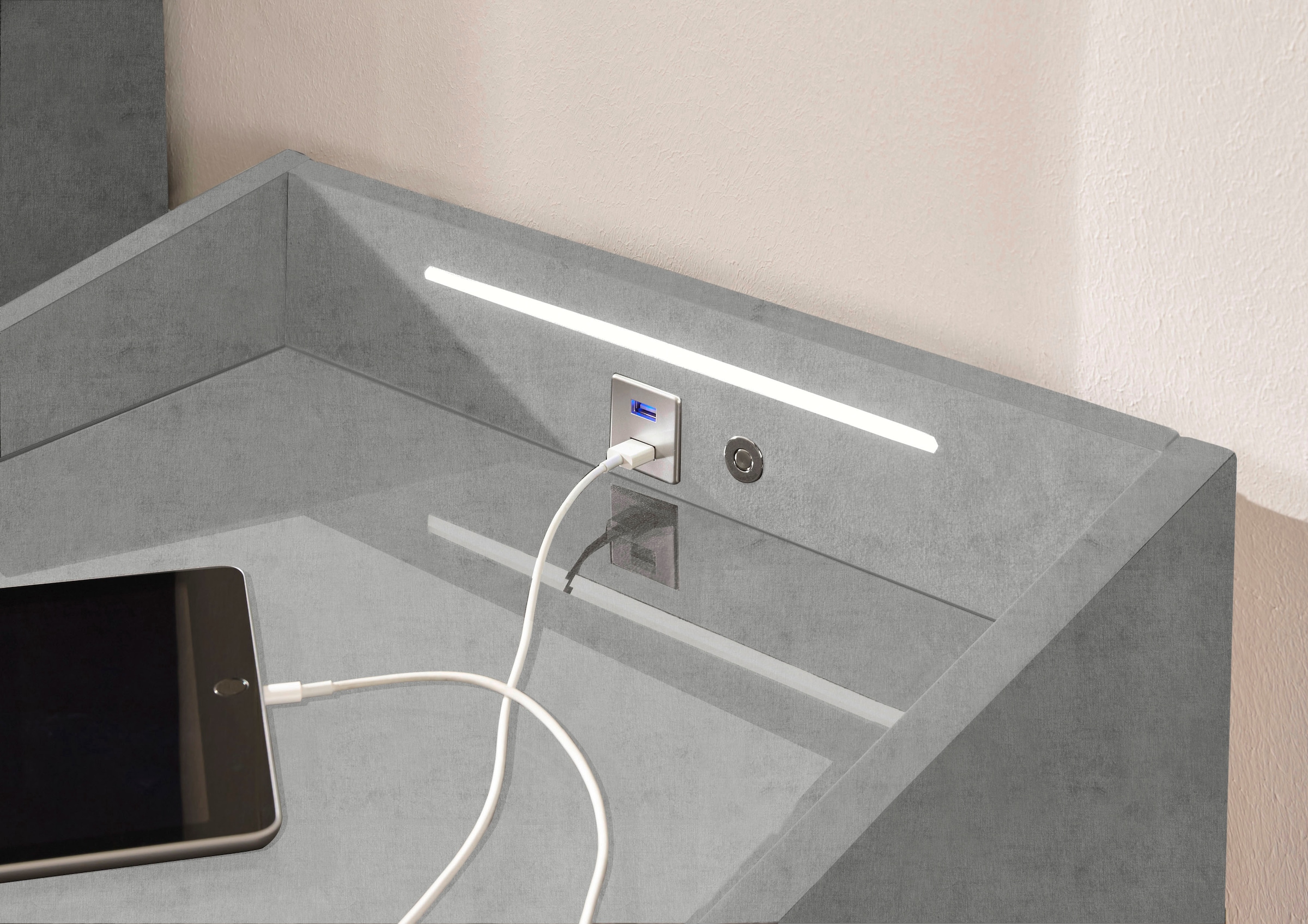 ED EXCITING DESIGN Nachtkonsole »Moon« mit LED-Beleuchtung und USB-Anschluss & USB-C-Anschluss