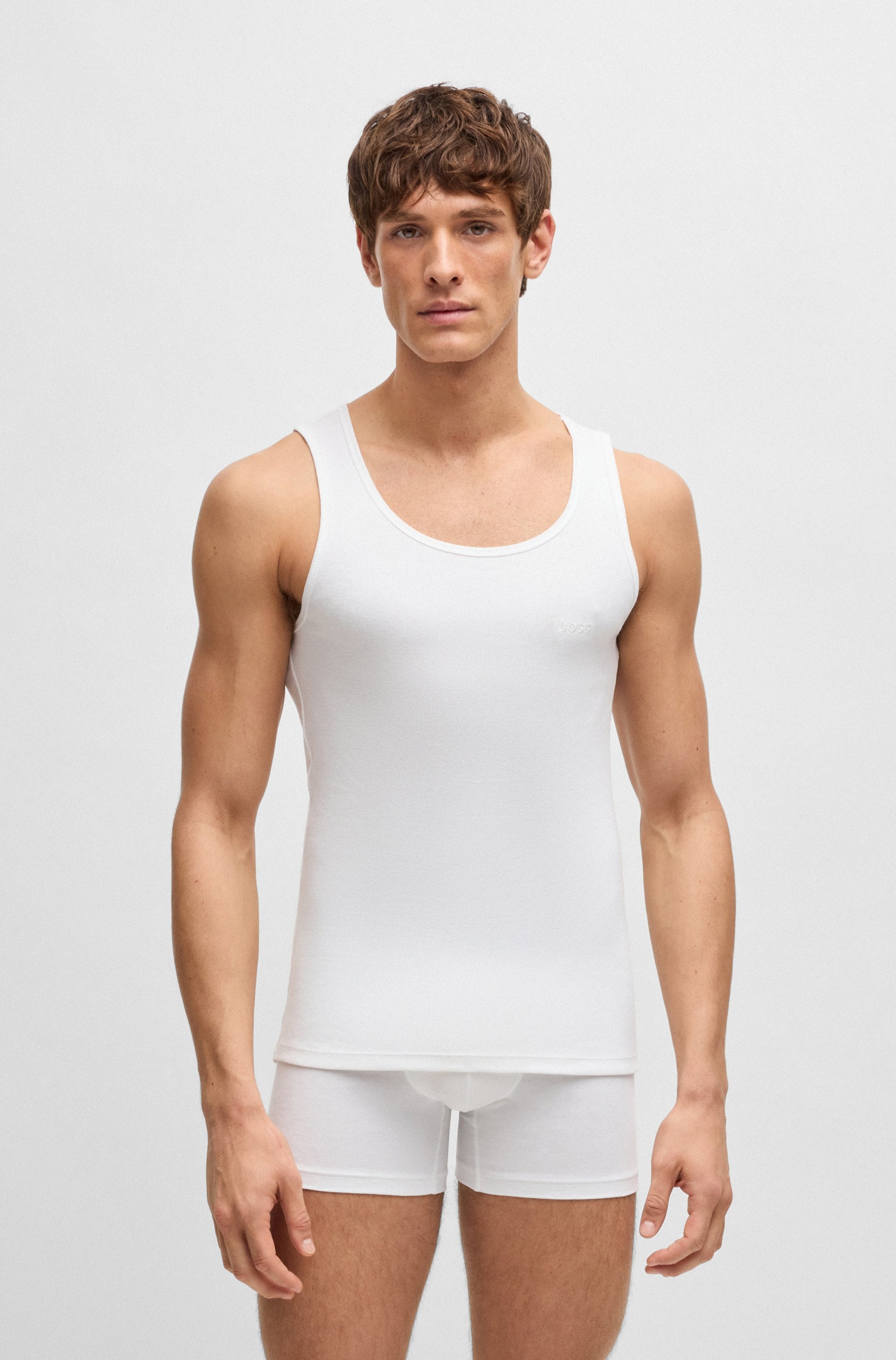 BOSS Tanktop »3P RibClassic BOSS ONE x David Beckham«, Ton in Ton Stickerei auf der Brust