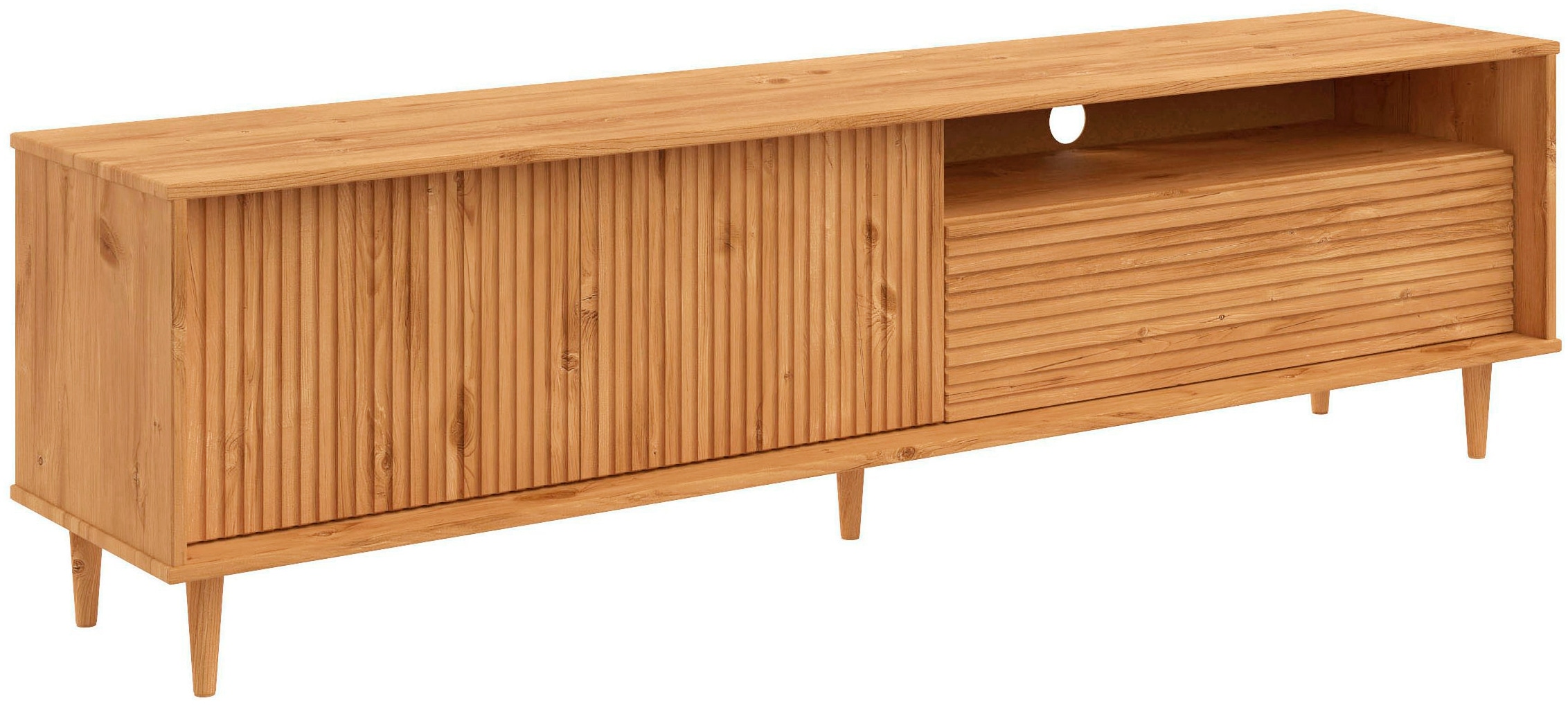OTTO home Lowboard »Malmedy  Front mit gefrästen Rillen« TV-Kommode aus massivem Kiefernholz, Push-to-open, Breite 180 cm