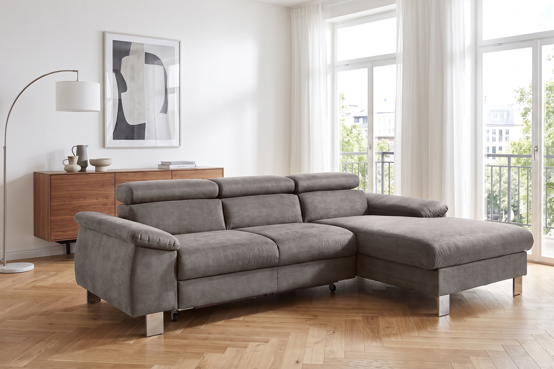COTTA Ecksofa »Komaris L-Form, B: 244 cm« mit Kopfteilverstellung, optional Schlaffunktion, Bettkasten & Licht