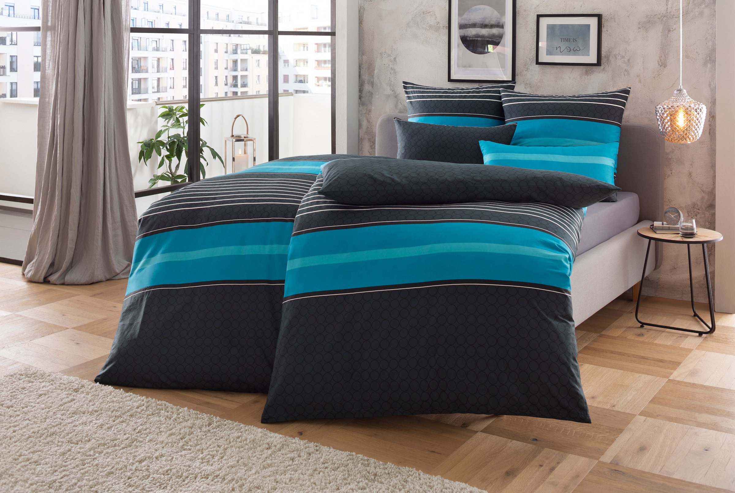 my home Bettwäsche »Circle in Gr. 135x200 oder 155x220 cm«, (2 tlg.), Bettwäsche aus Baumwolle mit Streifen-Design, moderne Bettwäsche