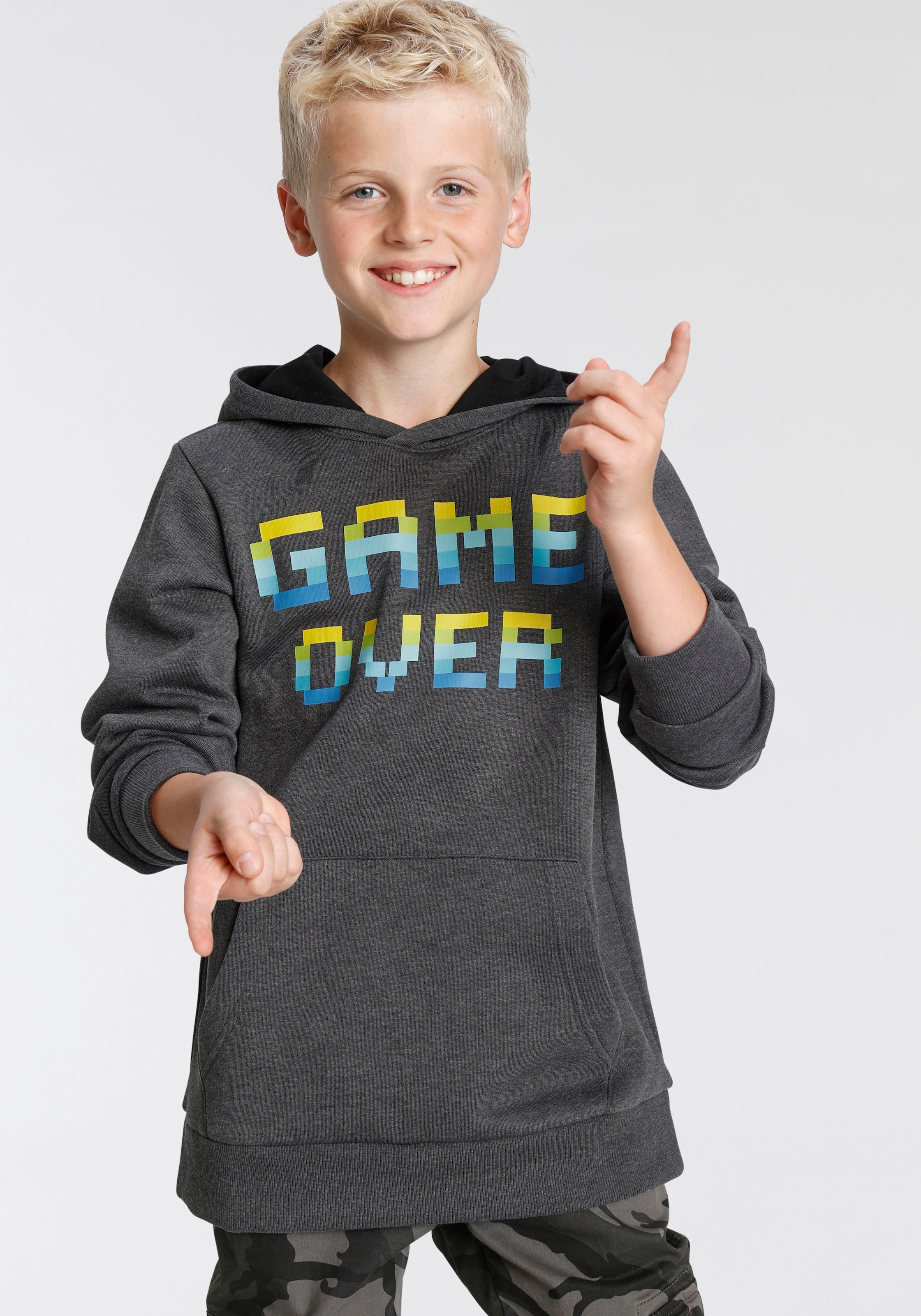KIDSWORLD Kapuzensweatshirt »GAME OVER«, in melierter Qualität, Spruch  online bei OTTO