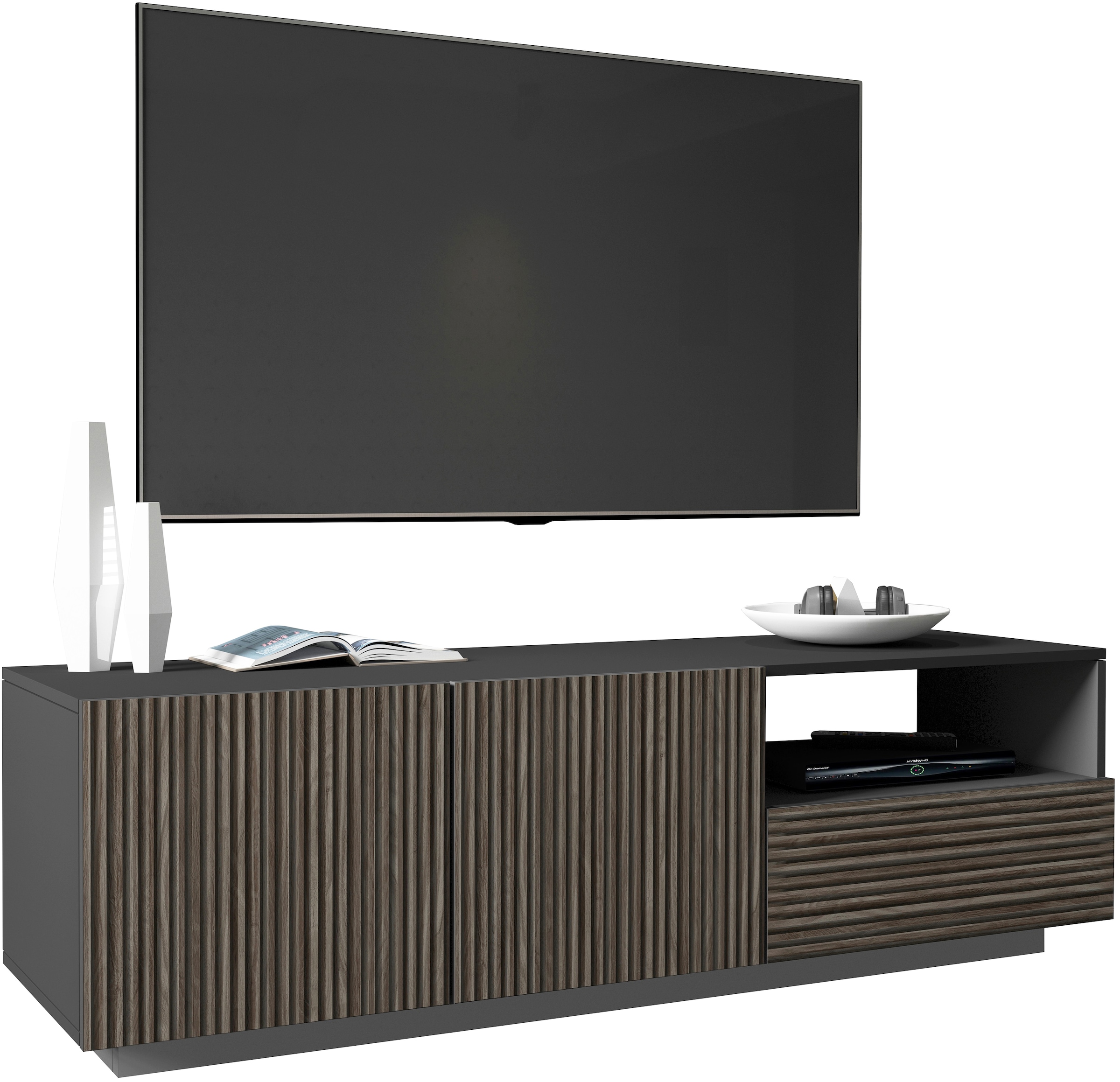 INOSIGN Lowboard »Vega,Lowboard,TV Board,TV Schrank,150 cm«, mit 2 Türen und 1 Schublade,Fronten mit Rillen-Optik