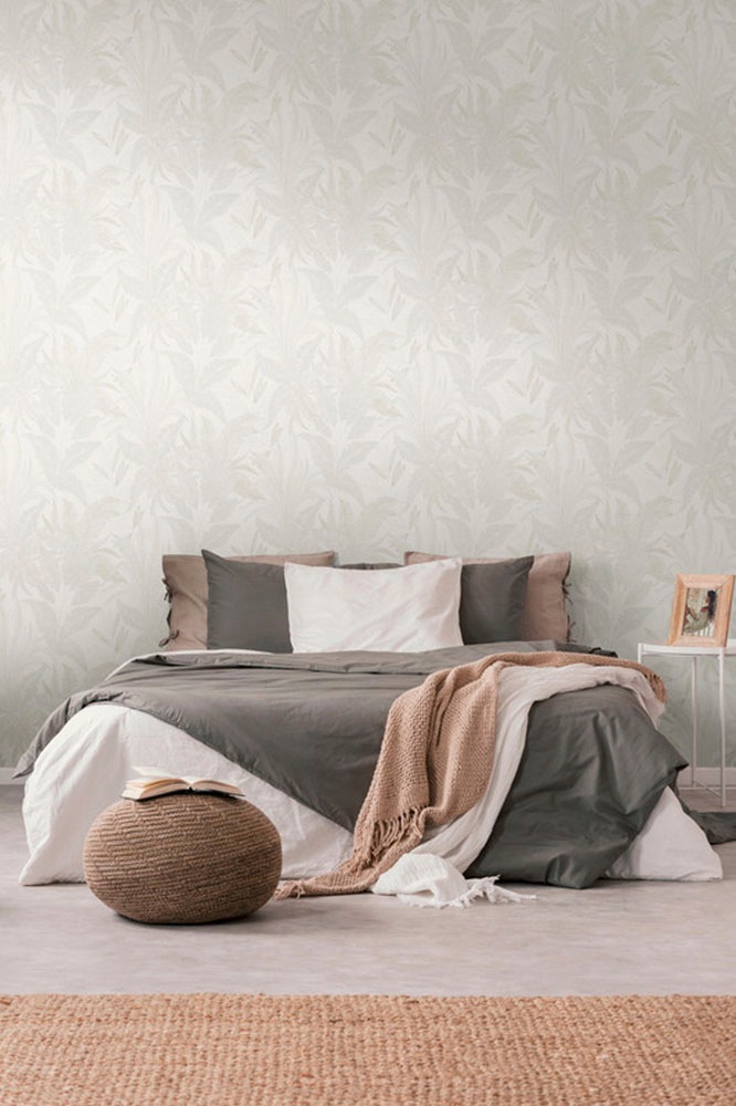 living walls Vliestapete »Stories of Life florale Tapete Blätter Creme Beige« Wald | botanisch | floral leicht strukturiert Metallic Vliestapete für Schlafzimmer Tapeten Wohnzimmer Schlafzimmer