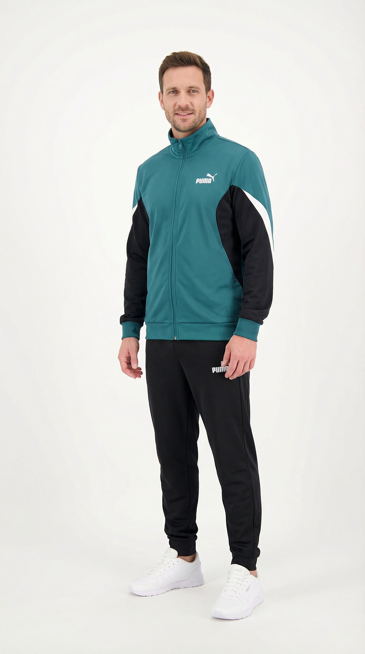 PUMA Trainingsanzug »ESS BLOCK POLY SUIT« 2 tlg. ohne Kapuze, Regular Fit, pflegeleicht