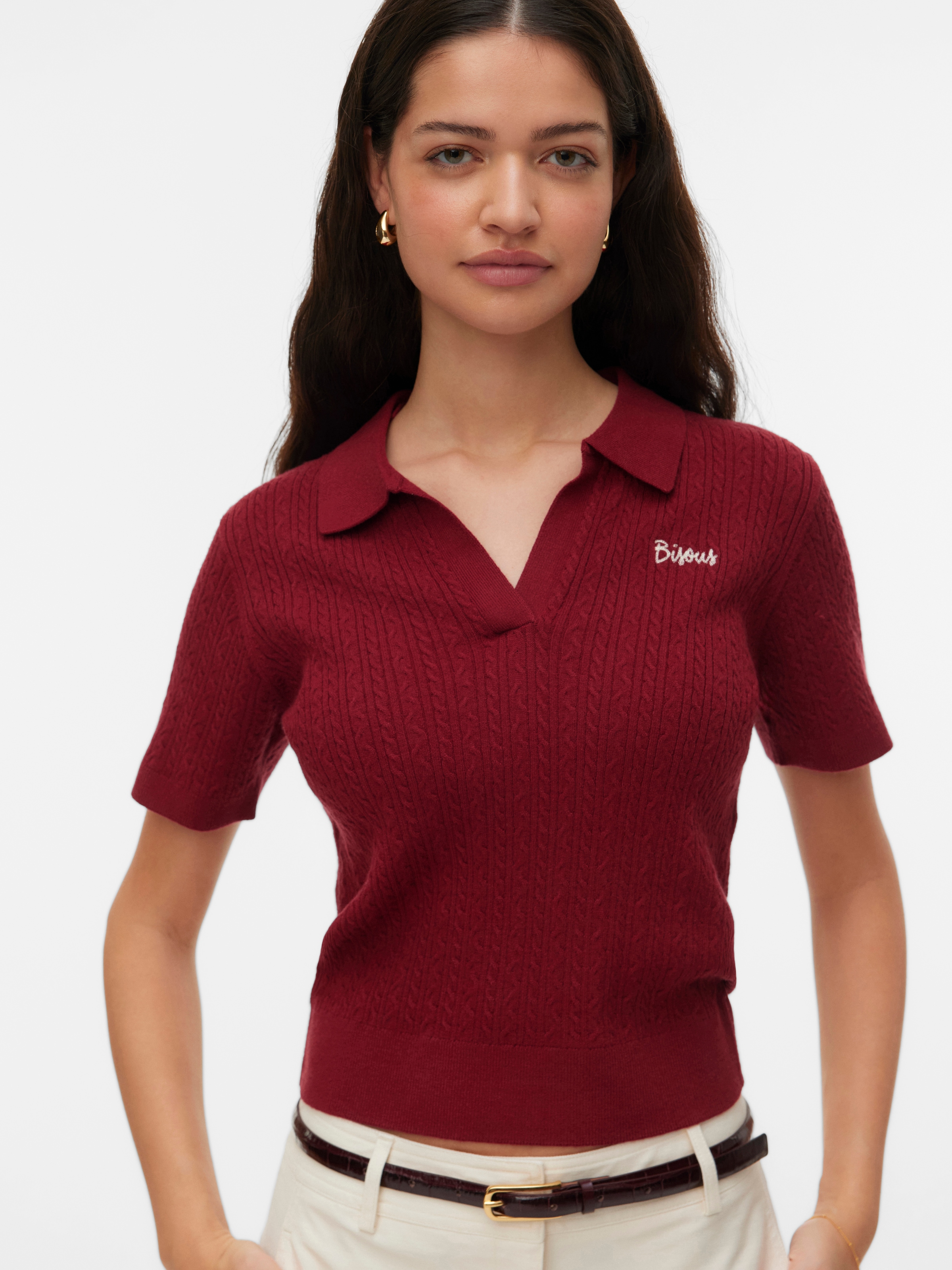 Vero Moda Polokragenpullover »VMGOLD CABLE SS POLONECK PULLOVER« Viskosemischung, regular fit