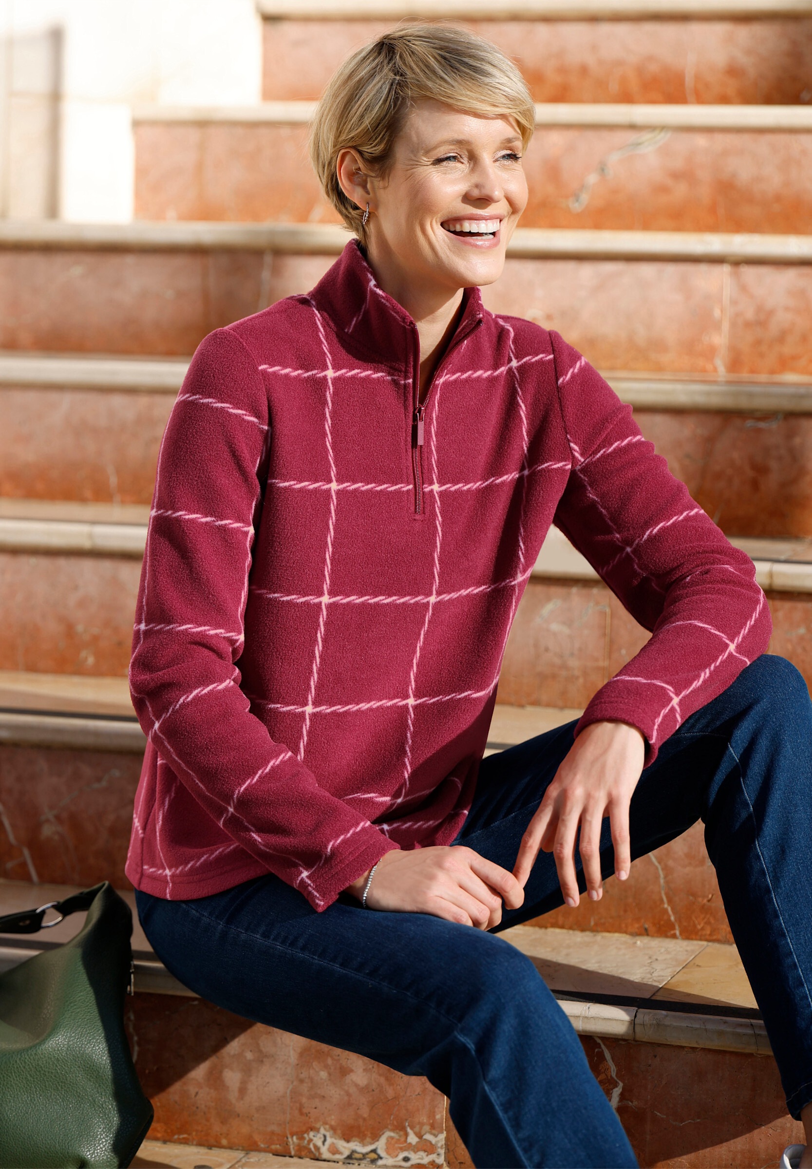 Sieh an! Fleeceshirt »Fleece-Shirt Fleeceshirt mit Karo-Muster«