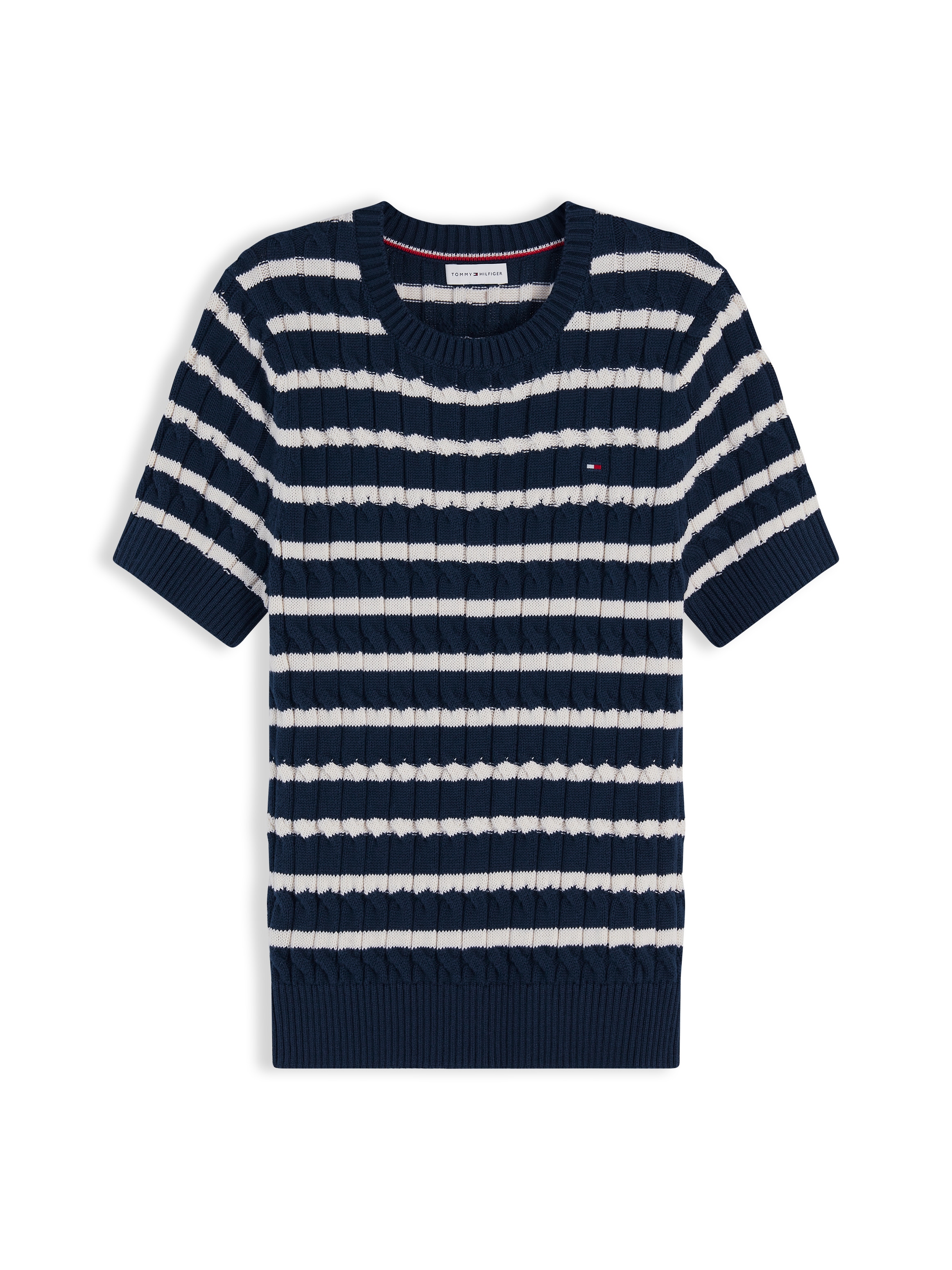 Tommy Hilfiger Kurzarmpullover »CO CABLE MID GG SS C-NK SWT« Baumwolle, mit Zopfmuster