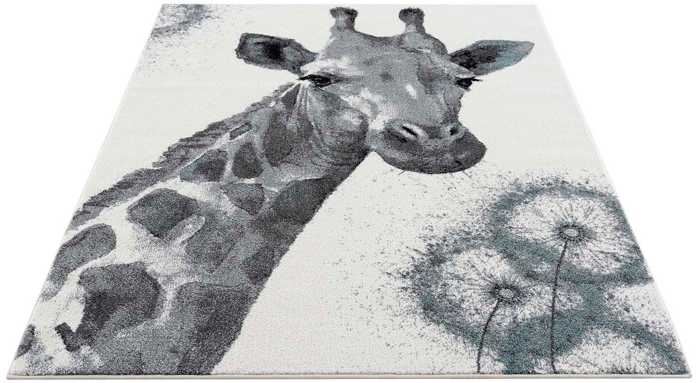 Carpet City Kinderteppich »Savanna 9370«, rechteckig, 11 mm Höhe, Spielteppich, Teppich, Giraffe, Creme/ Grau, Kurzflor